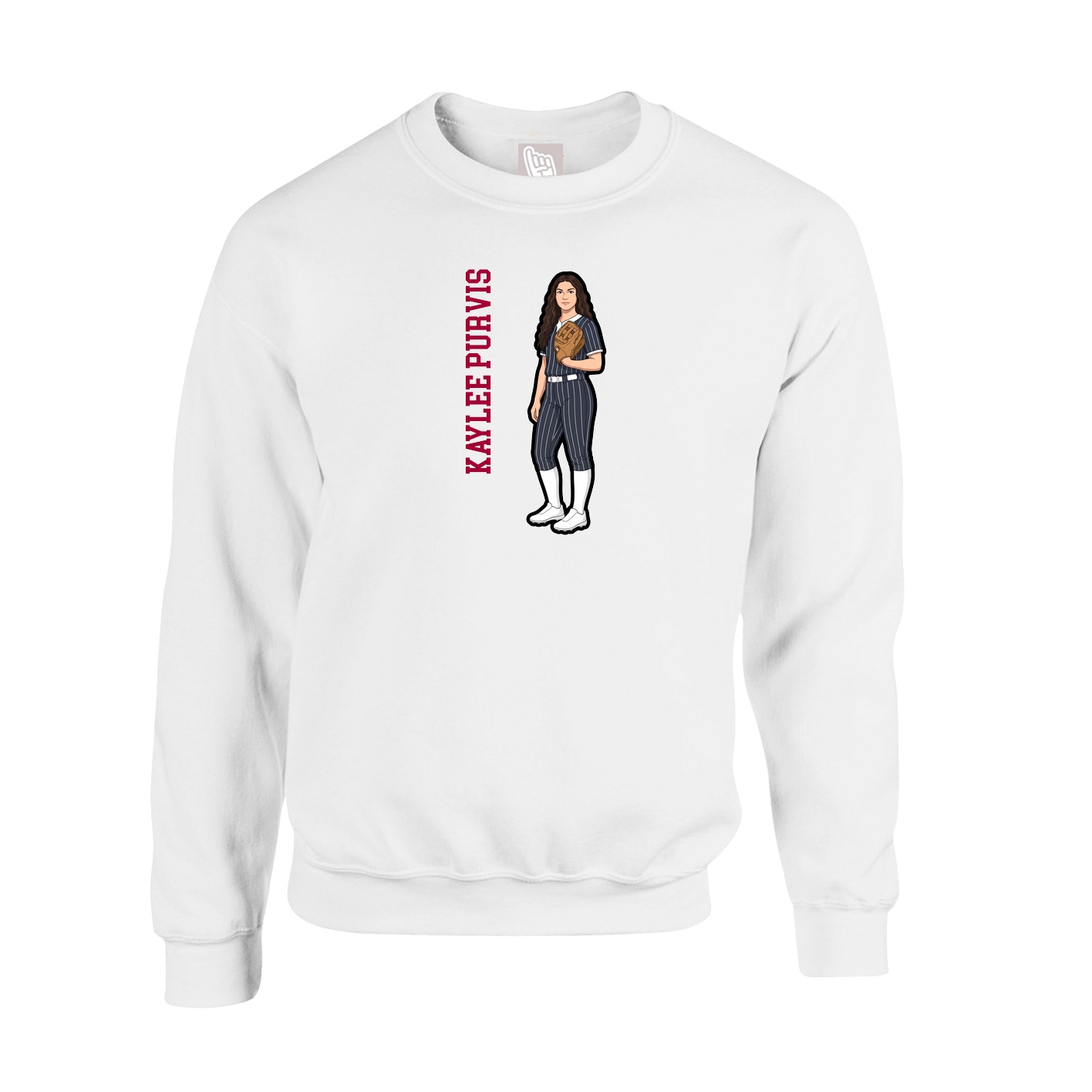 Fleece Crew — Name Vertical in White
