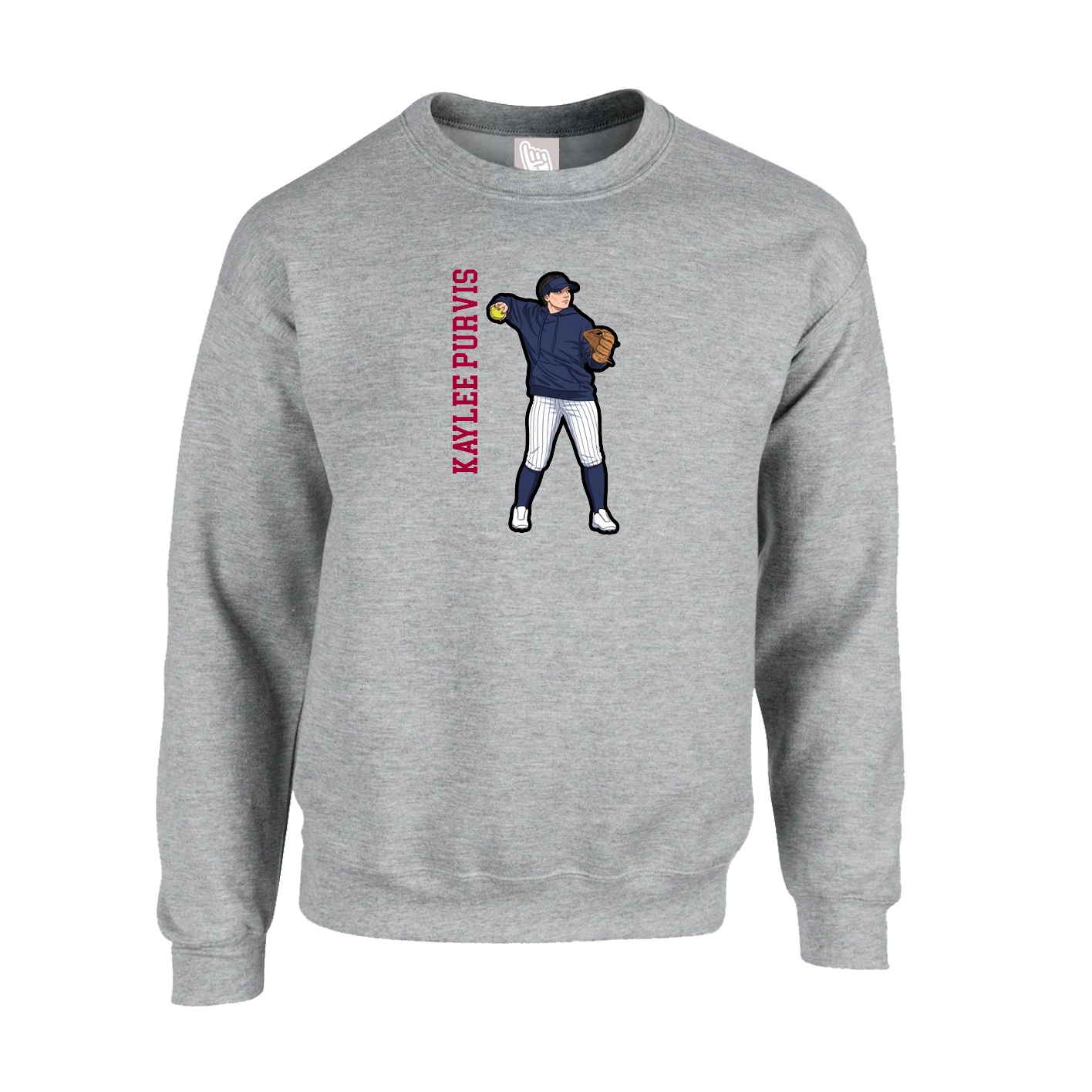 Fleece Crew — Name Vertical in Grey