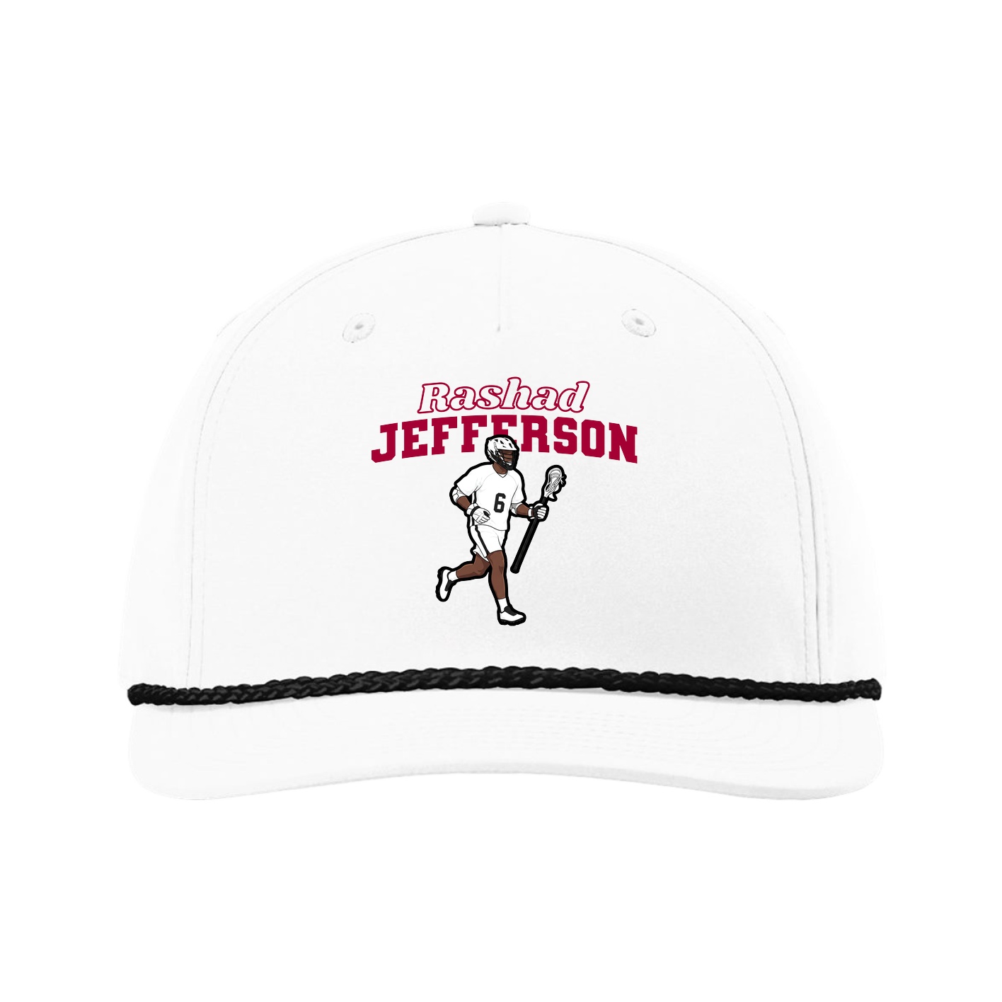 Five-Panel Classic Rope Cap — Name Arch in White