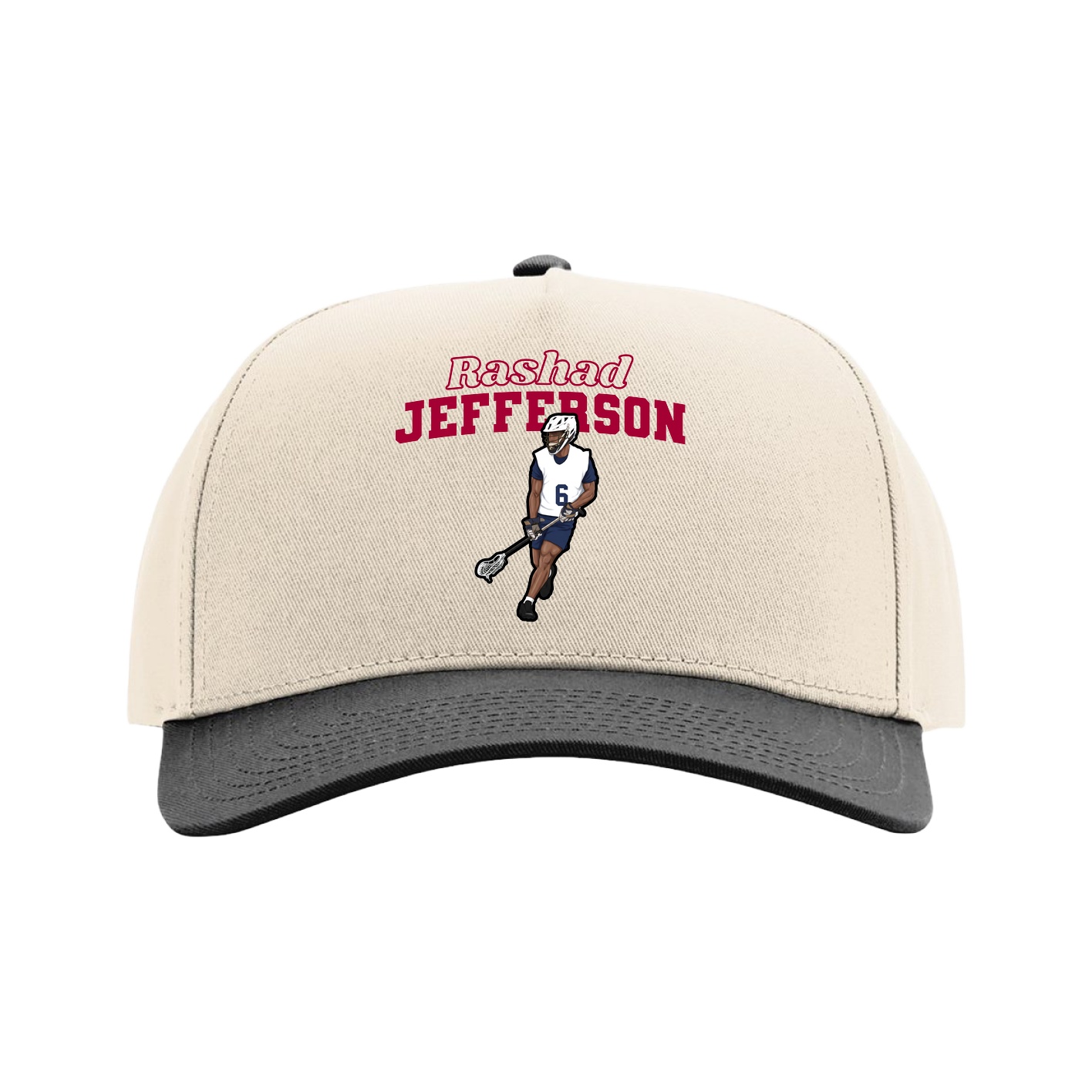 Full Fabric Five-Panel Champ Cap — Name Arch in Cream/Black