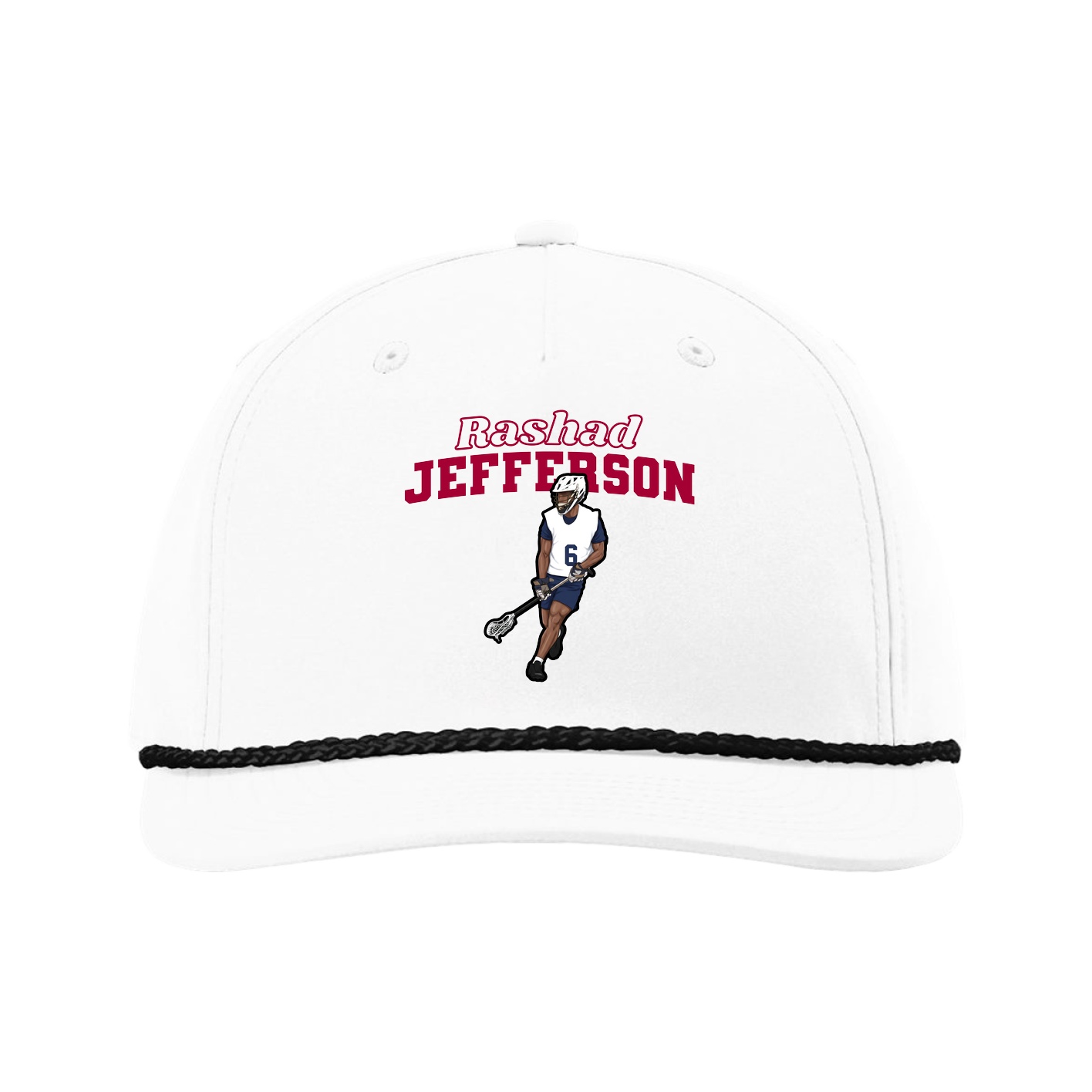 Five-Panel Classic Rope Cap — Name Arch in White
