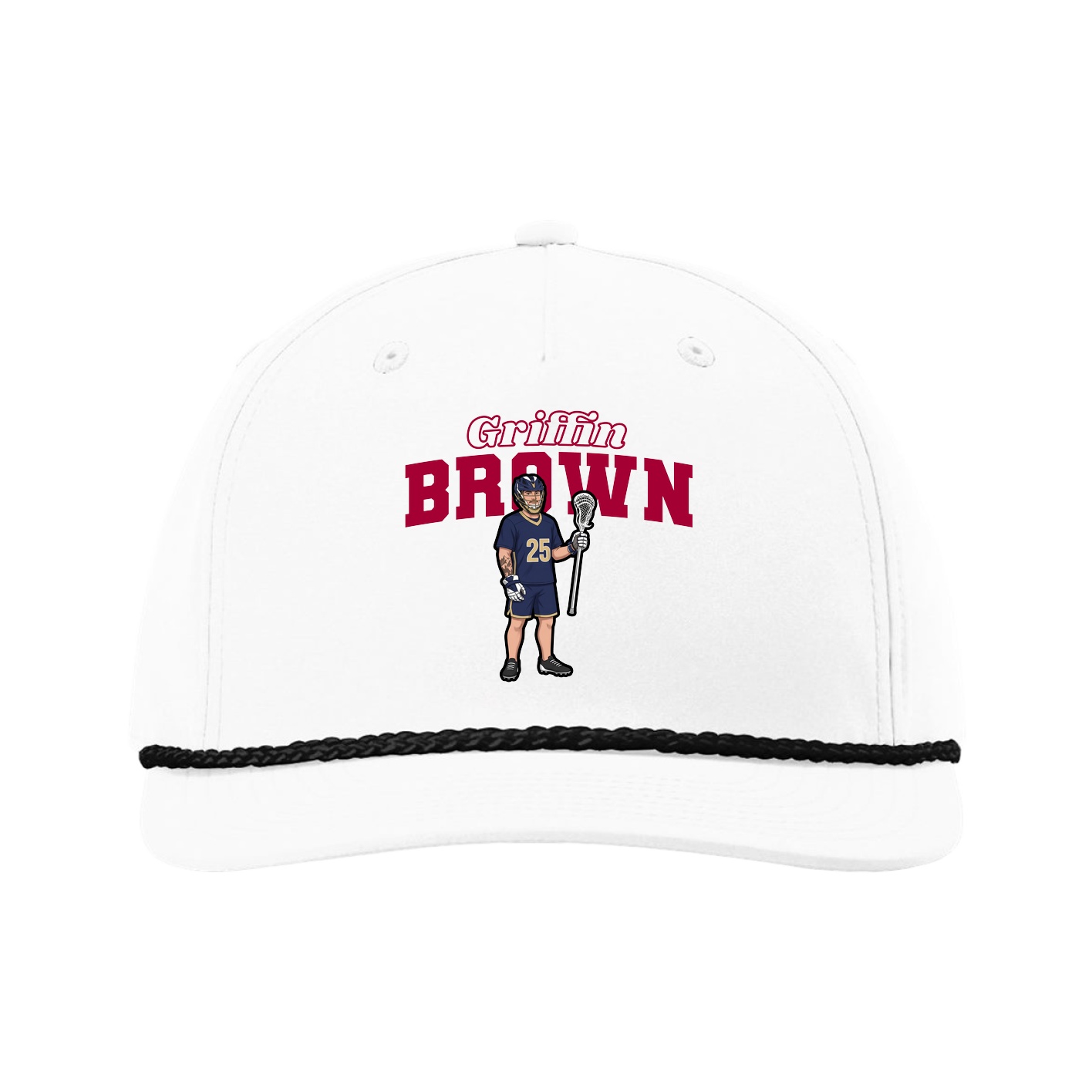 Five-Panel Classic Rope Cap — Name Arch in White