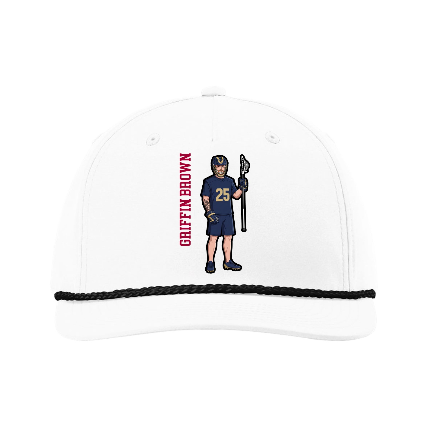 Five-Panel Classic Rope Cap — Name Vertical in White