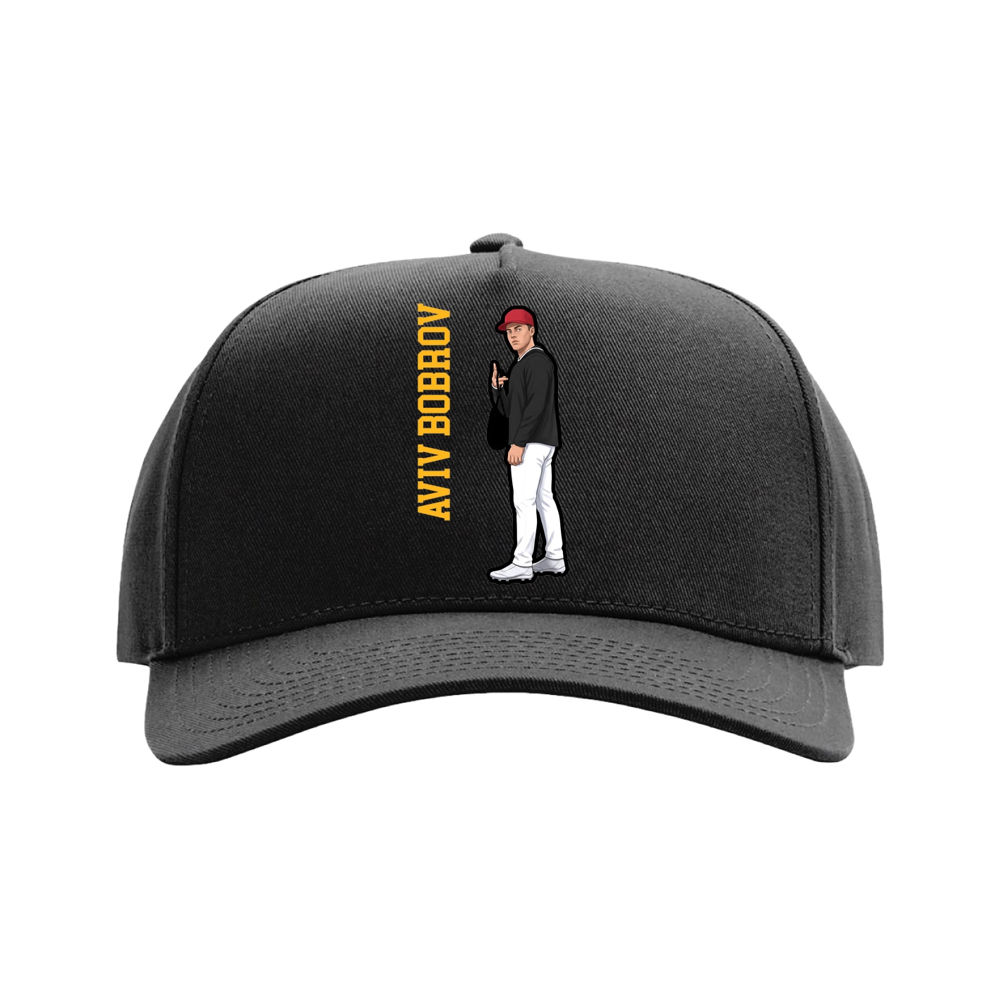 Full Fabric Five-Panel Champ Cap — Name Vertical in Black