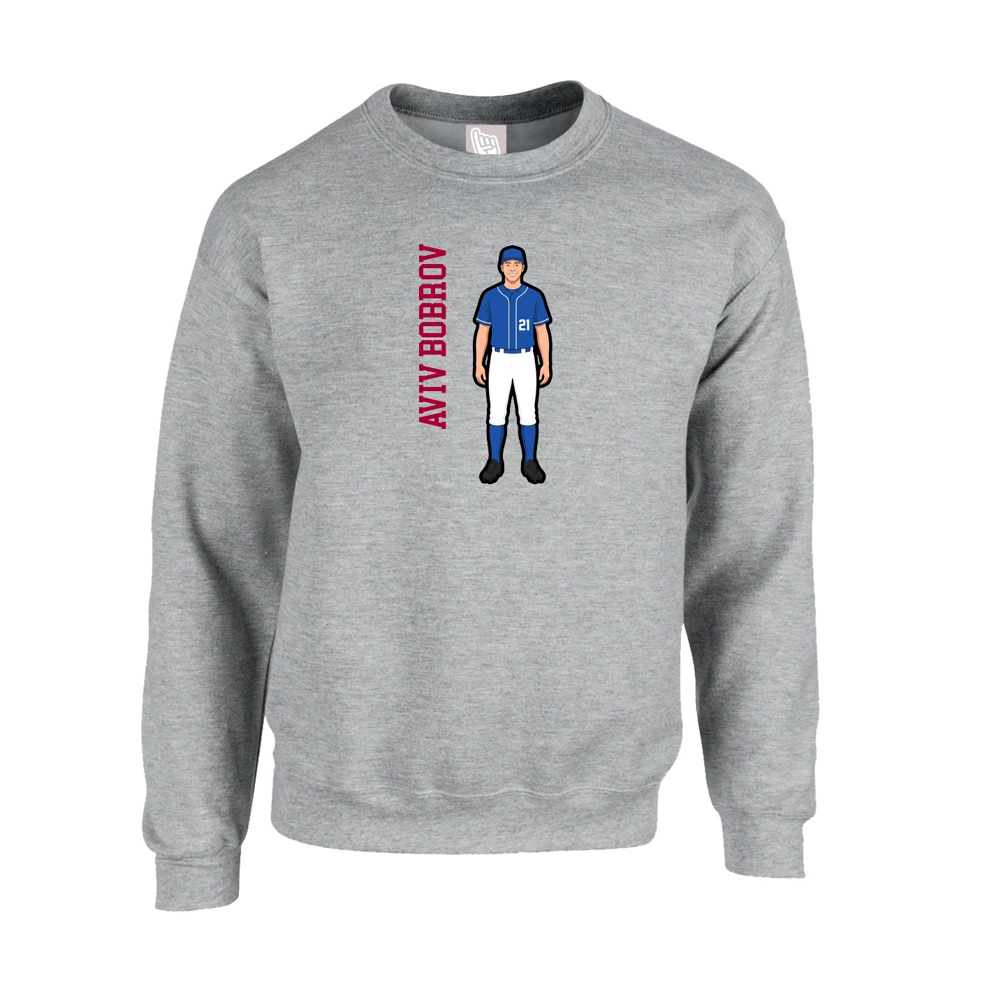 Fleece Crew — Name Vertical in Grey