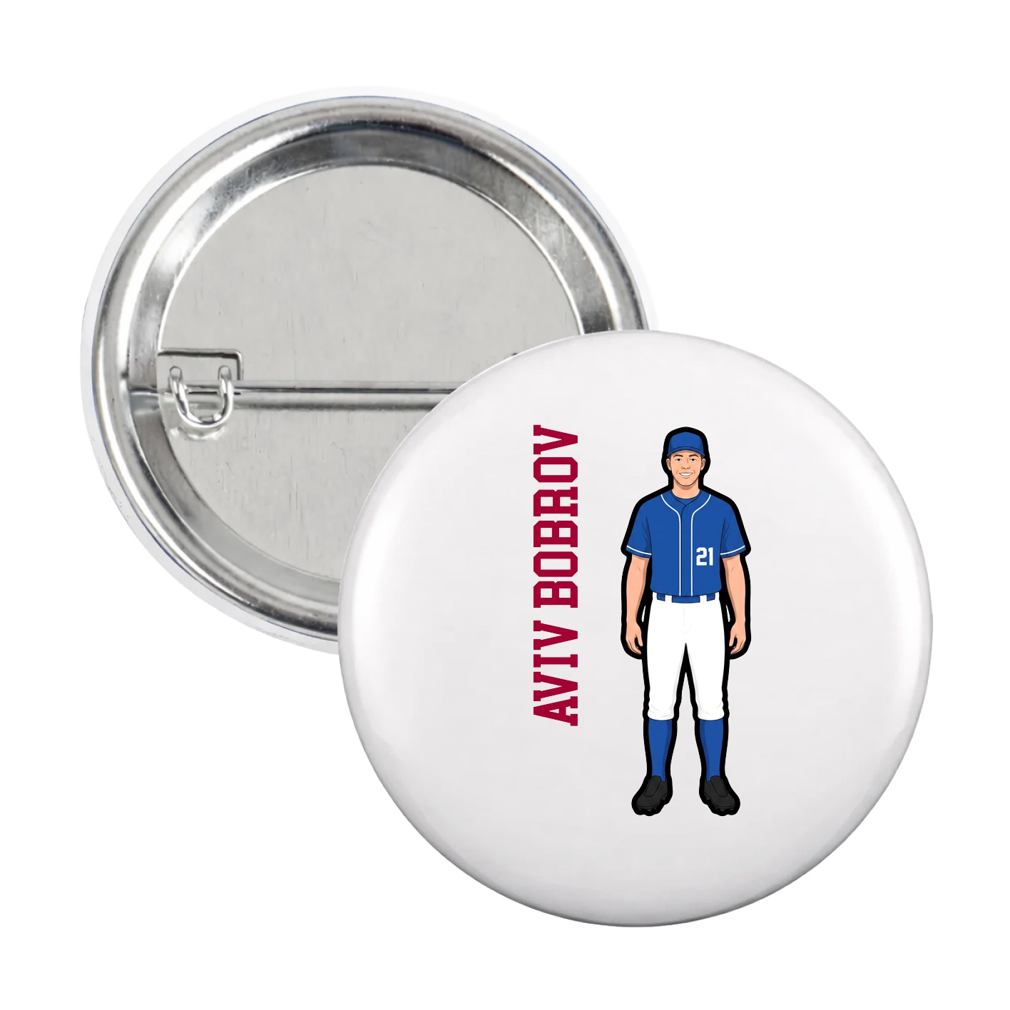 Game Day Button — Name Vertical in White