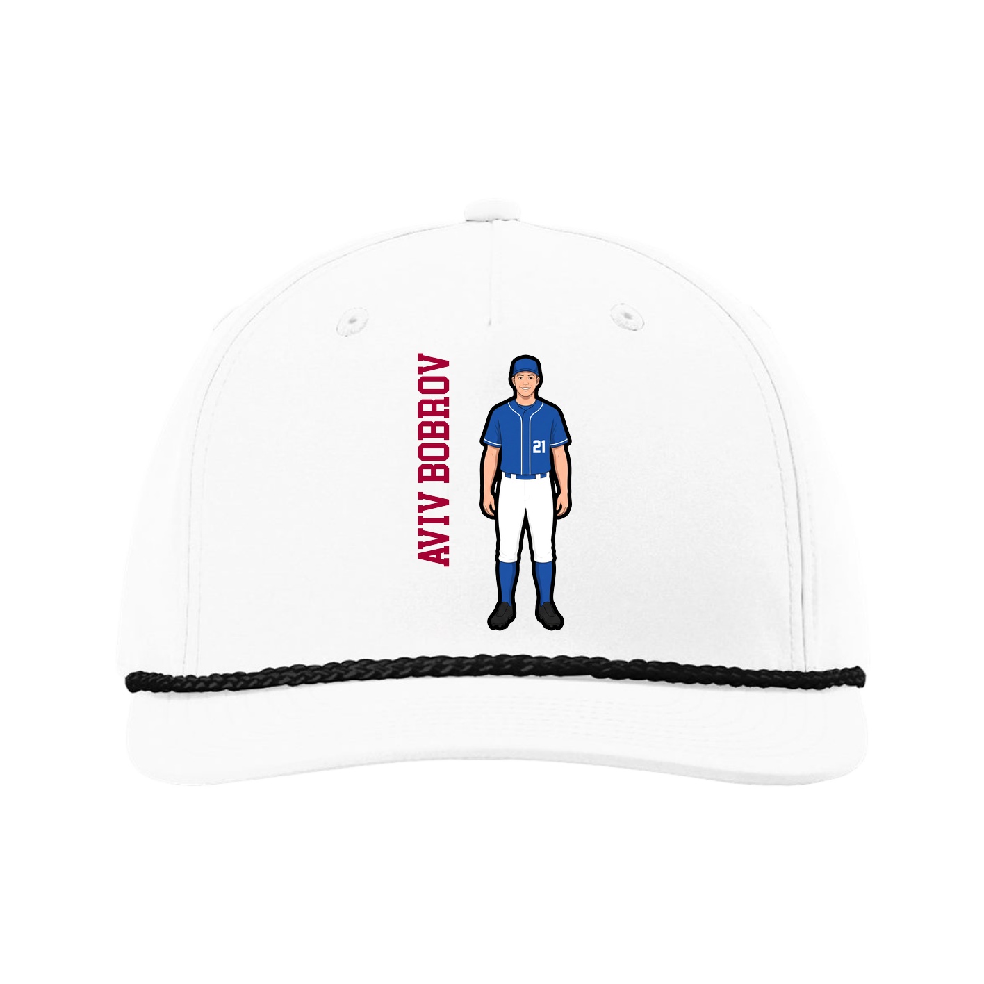 Five-Panel Classic Rope Cap — Name Vertical in White