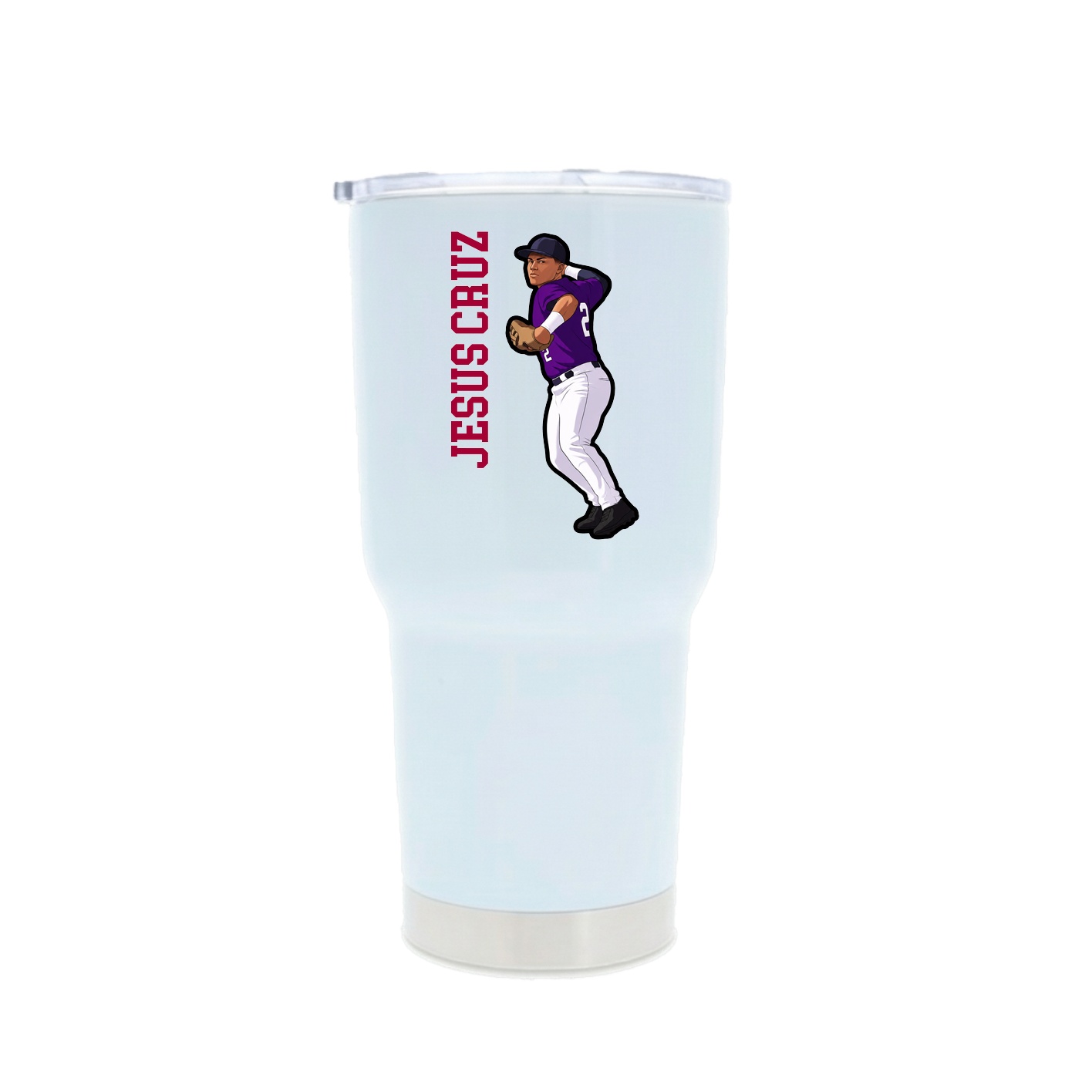 30oz Stainless Steel Tumbler — Name Vertical in White