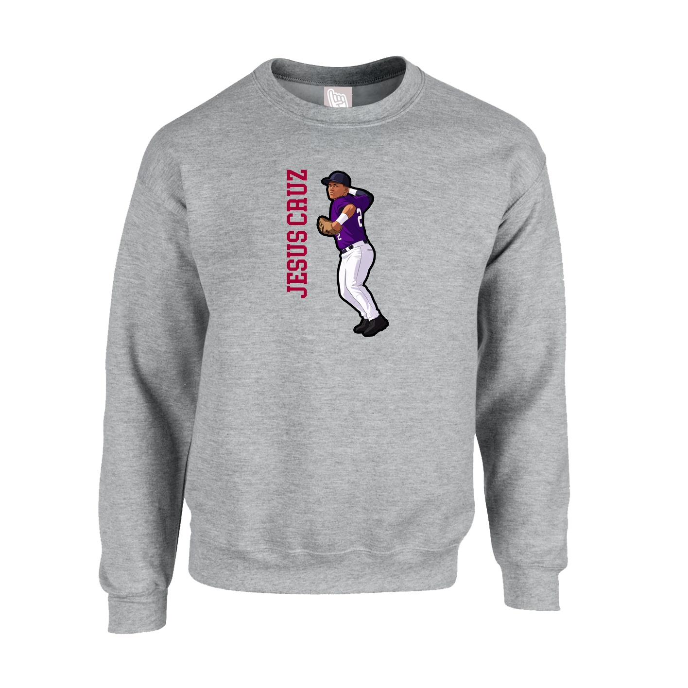 Fleece Crew — Name Vertical in Grey