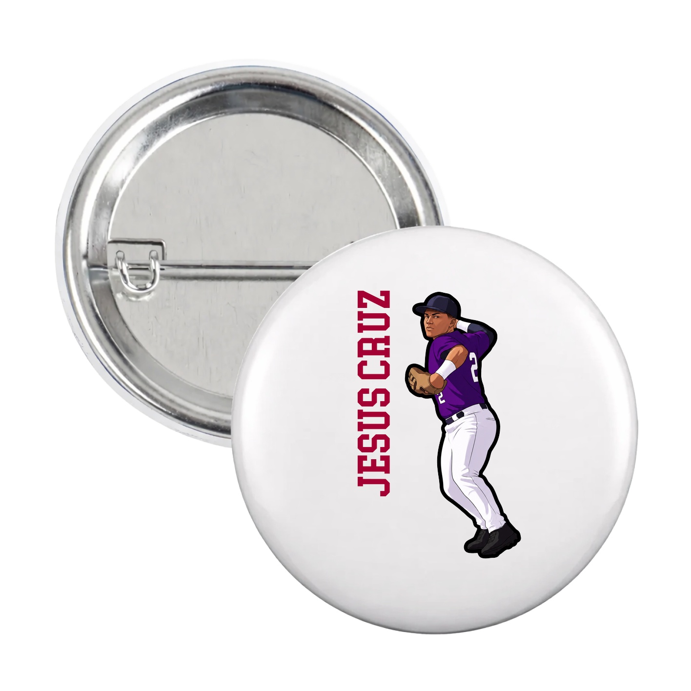 Game Day Button — Name Vertical in White