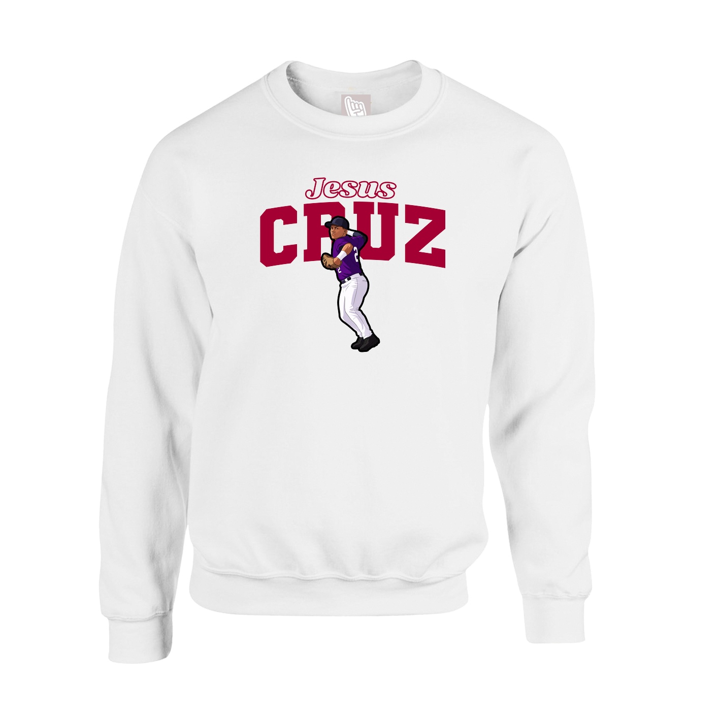 Fleece Crew — Name Arch in White