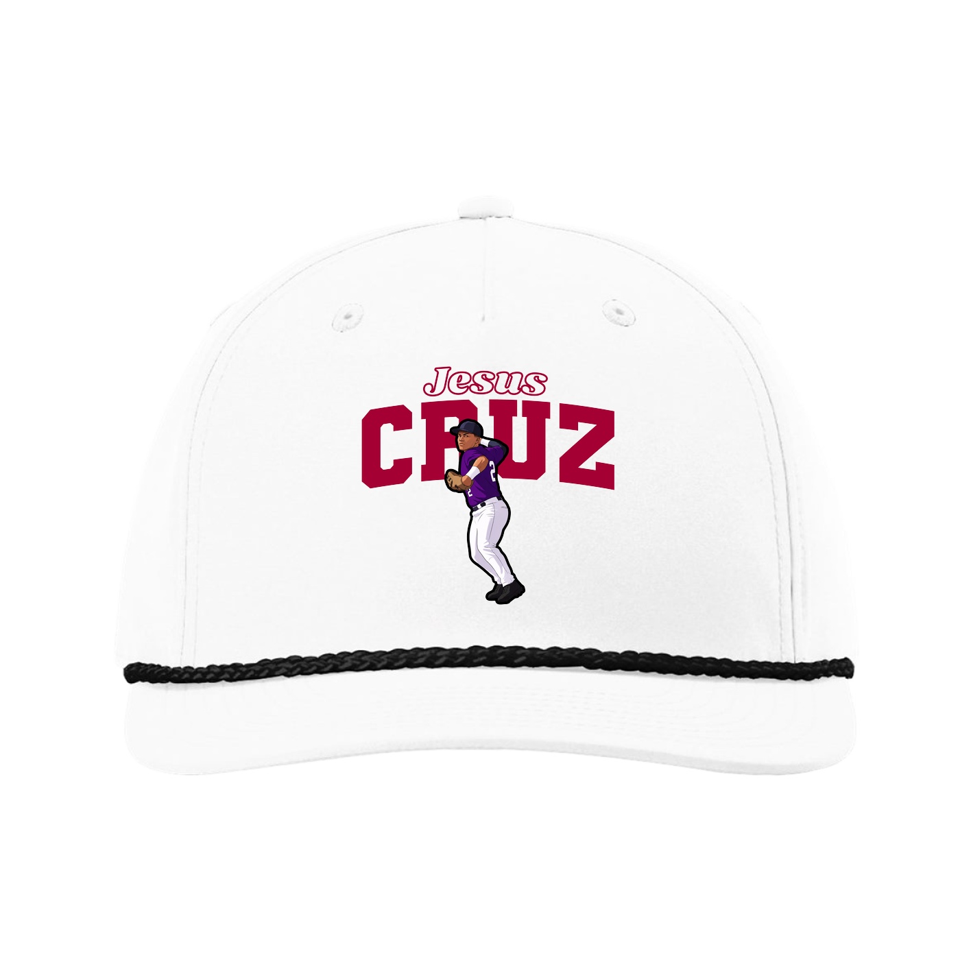 Five-Panel Classic Rope Cap — Name Arch in White