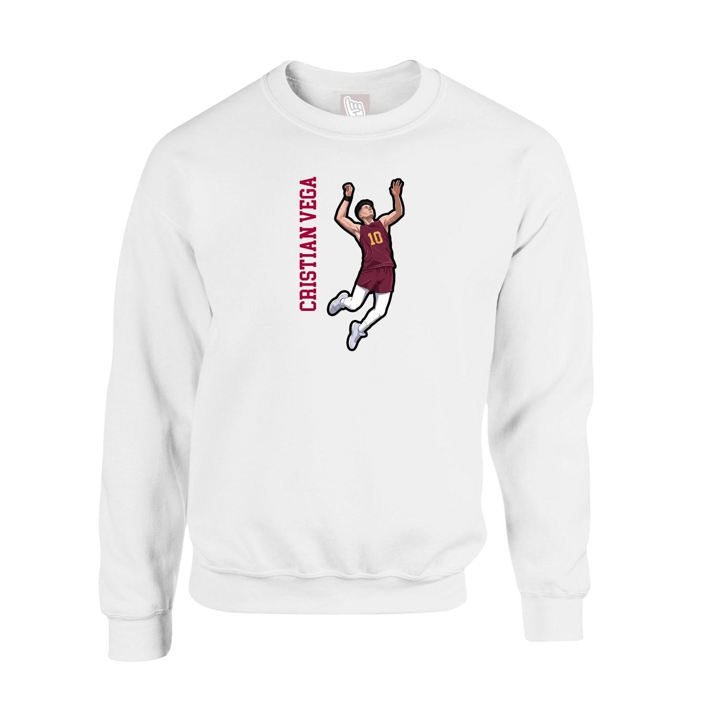 Fleece Crew — Name Vertical in White