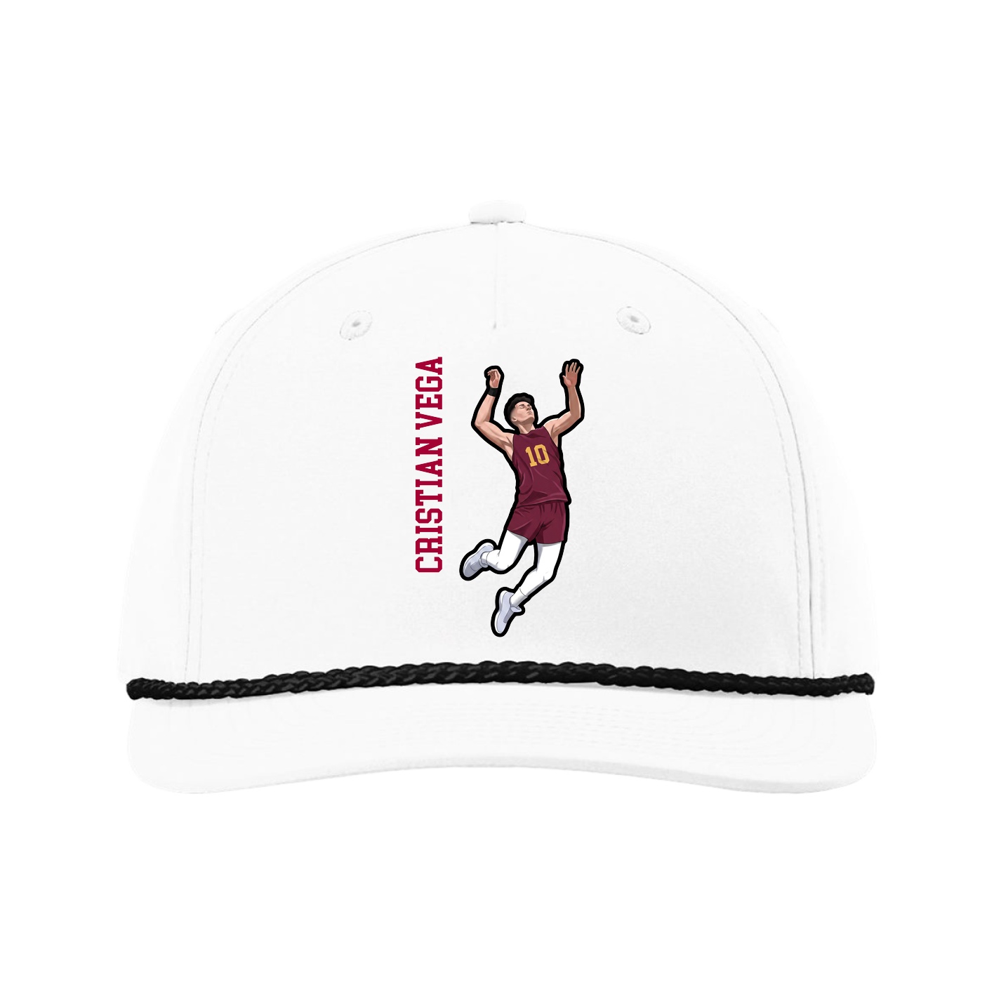 Five-Panel Classic Rope Cap — Name Vertical in White