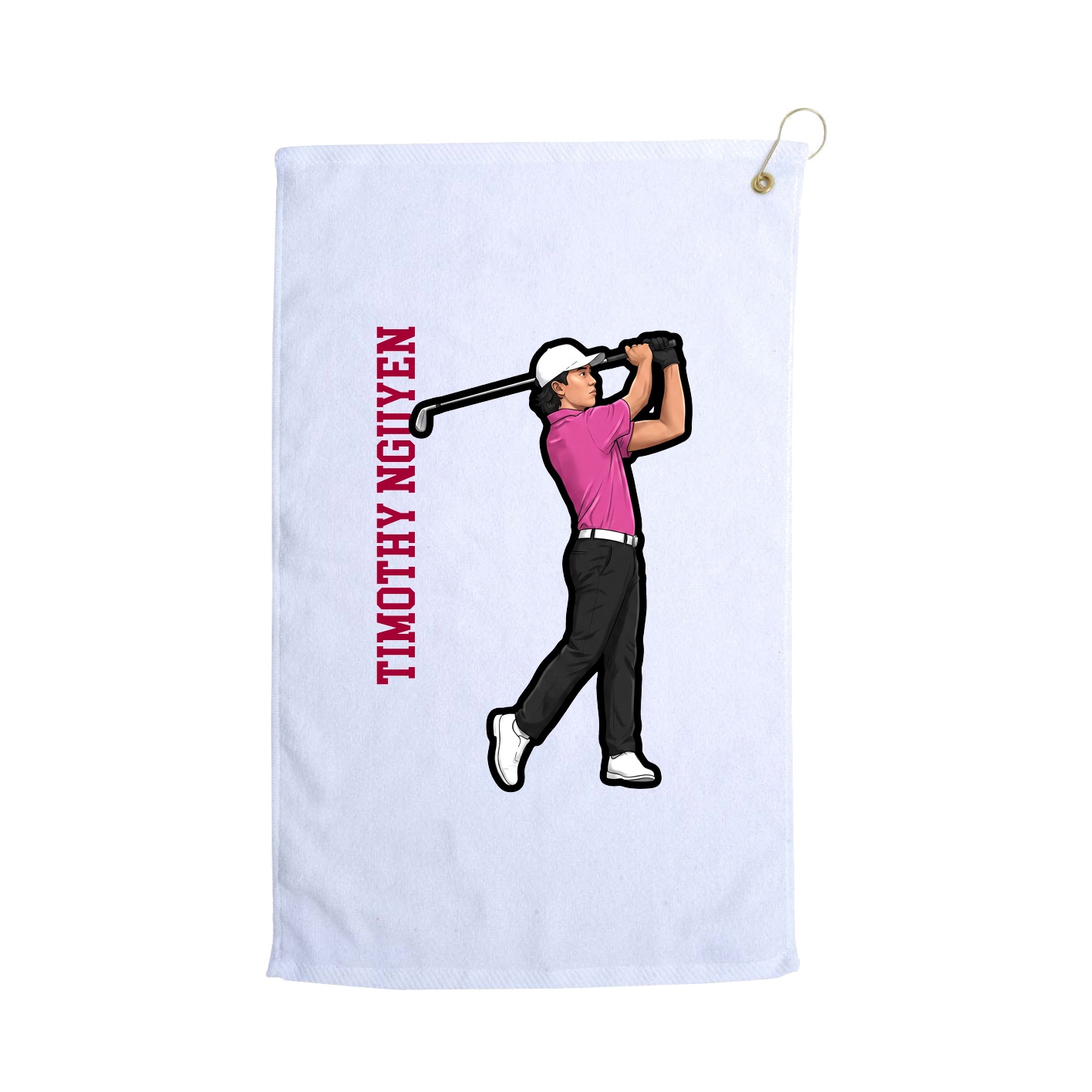 Golf Towel — Name Vertical in White