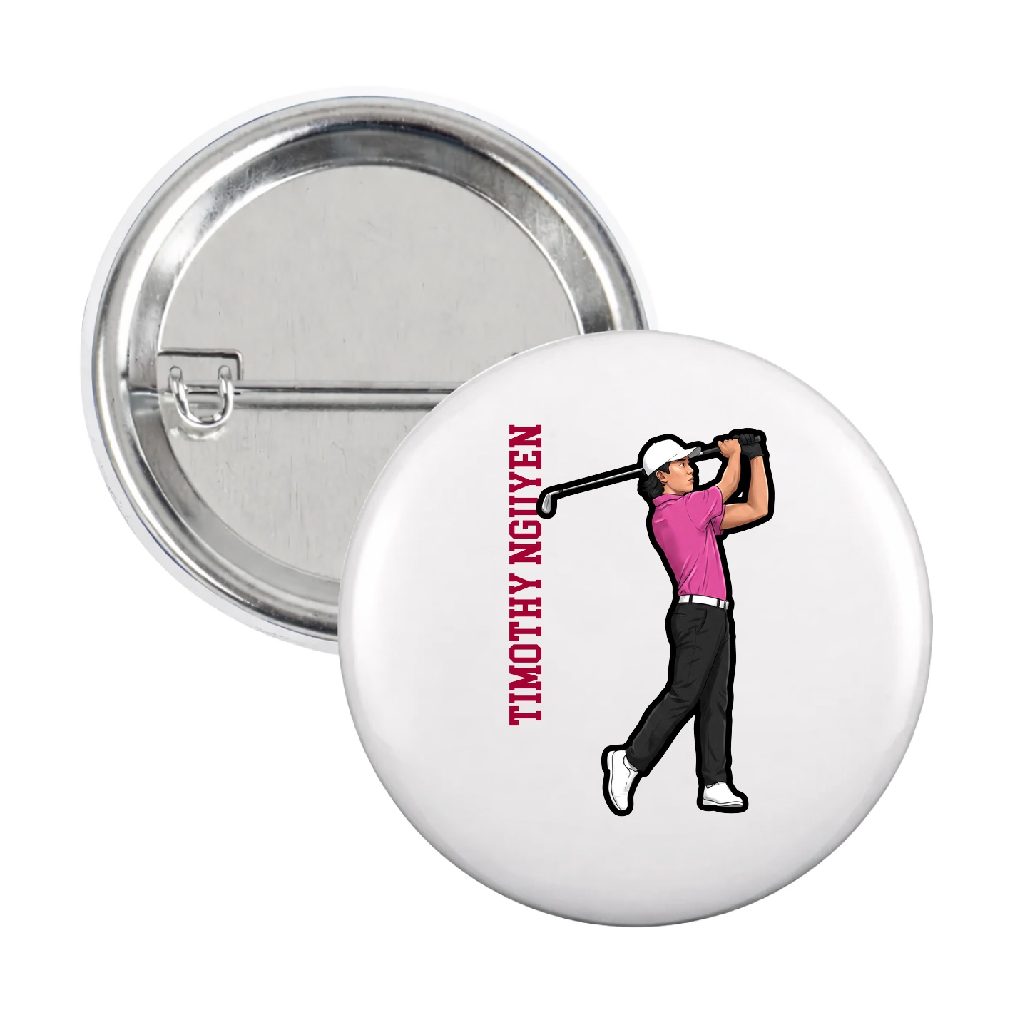 Game Day Button — Name Vertical in White