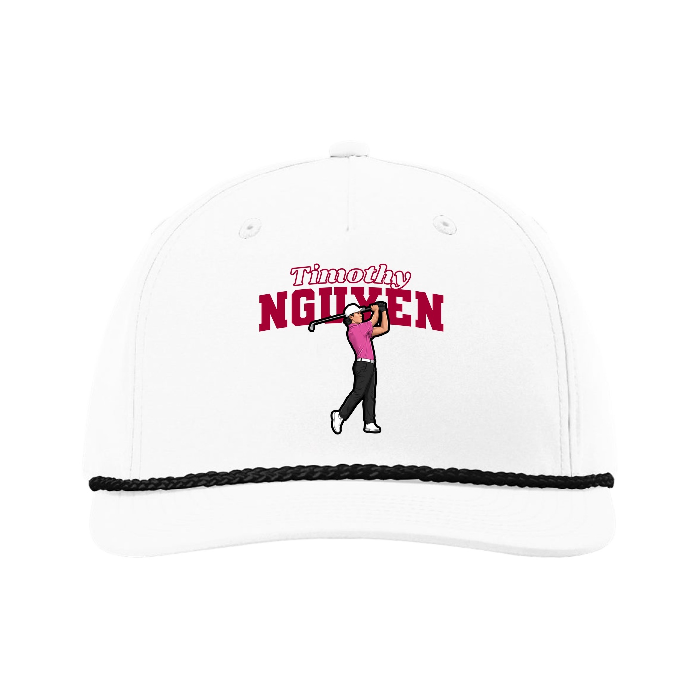 Five-Panel Classic Rope Cap — Name Arch in White