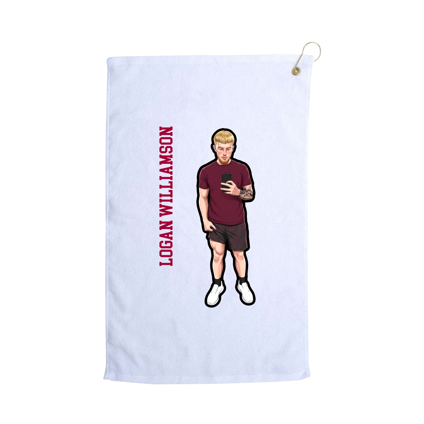 Golf Towel — Name Vertical in White