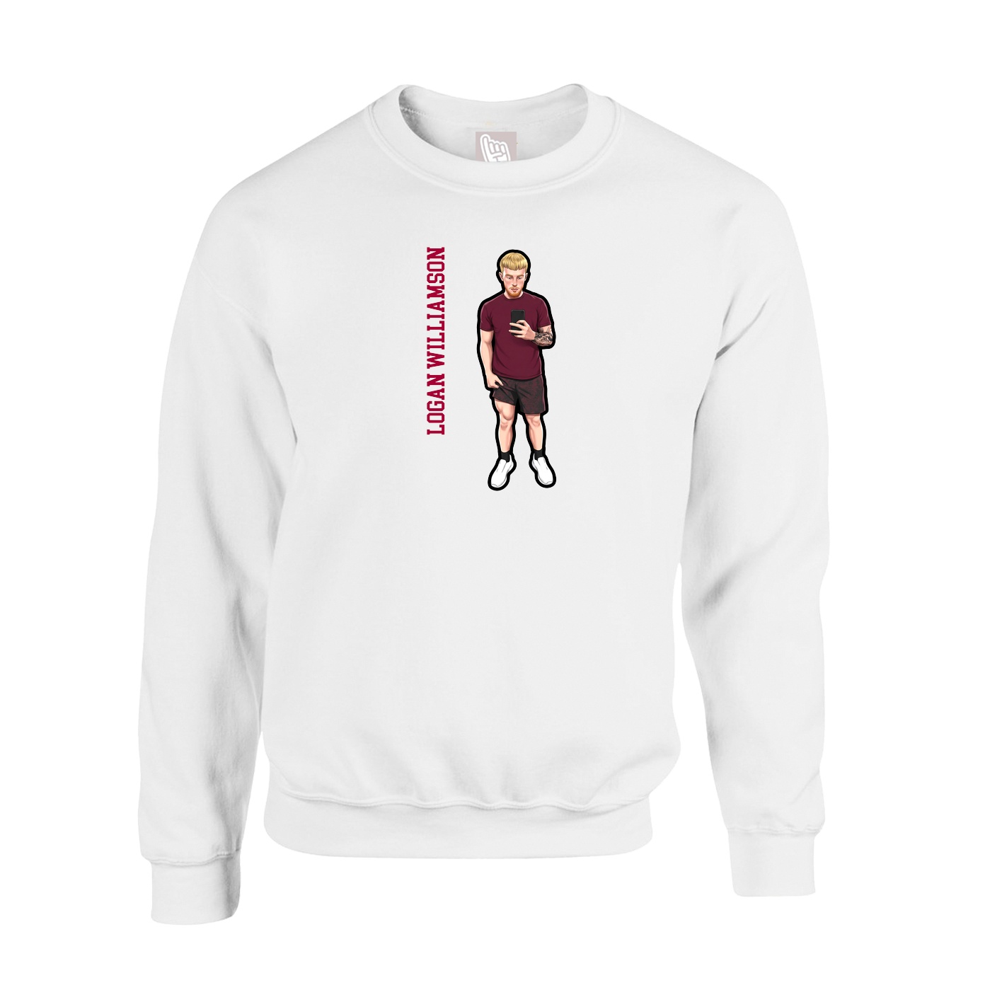 Fleece Crew — Name Vertical in White