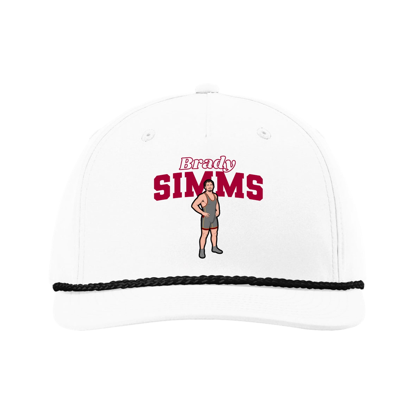 Five-Panel Classic Rope Cap — Name Arch in White