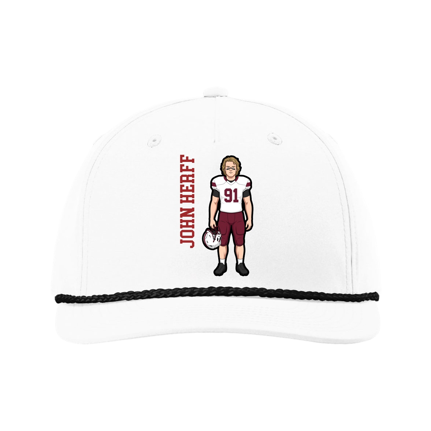Five-Panel Classic Rope Cap — Name Vertical in White
