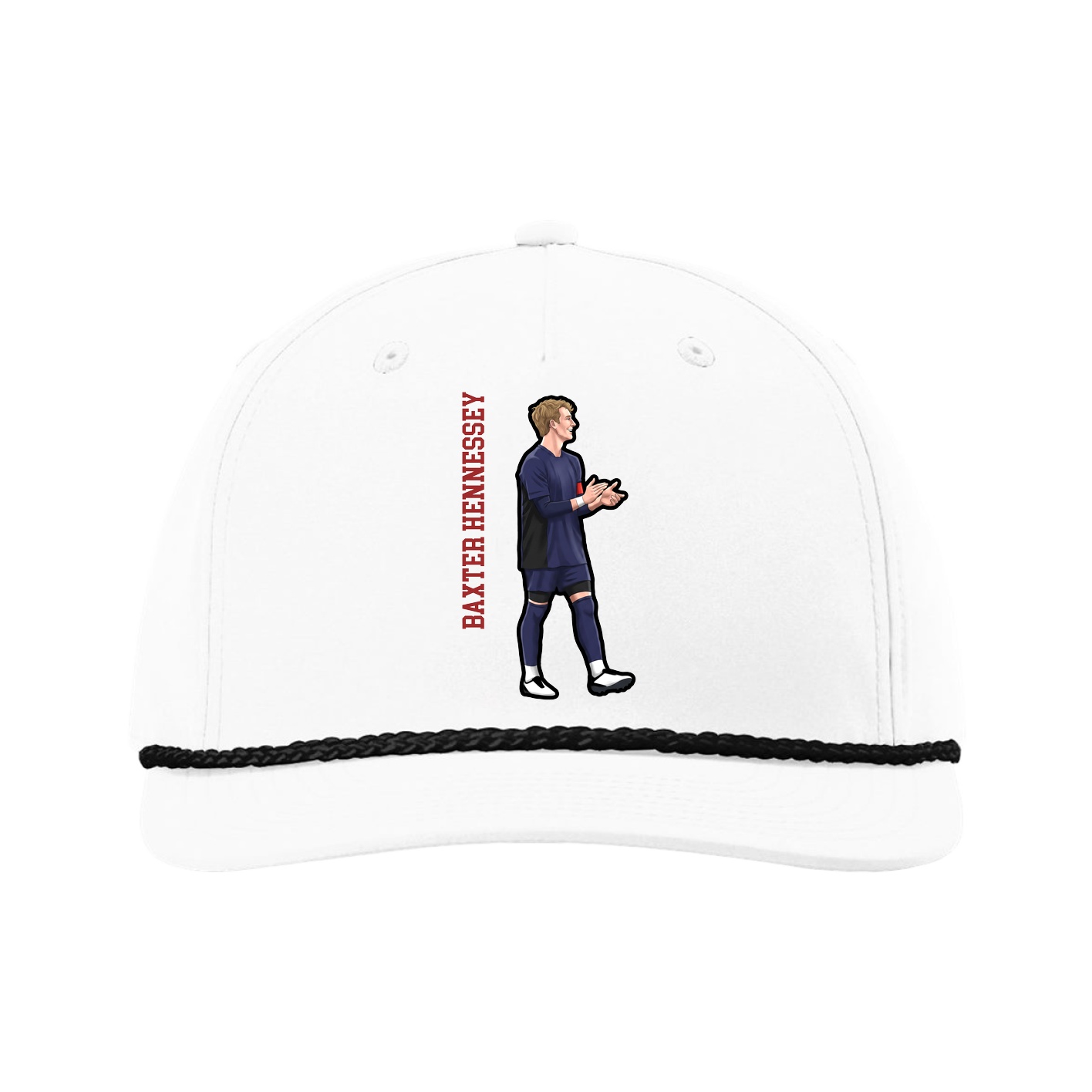Five-Panel Classic Rope Cap — Name Vertical in White