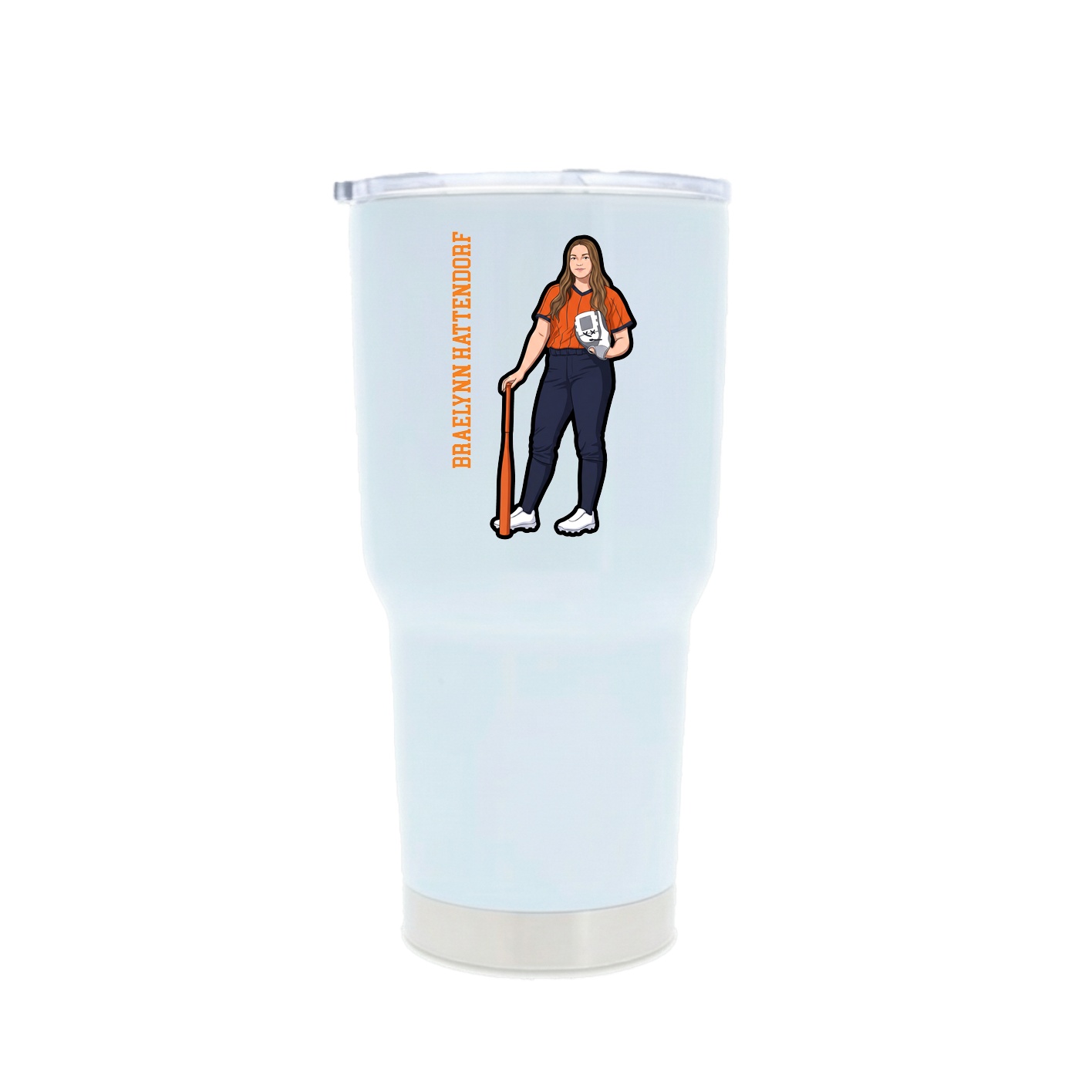 30oz Stainless Steel Tumbler — Name Vertical in White