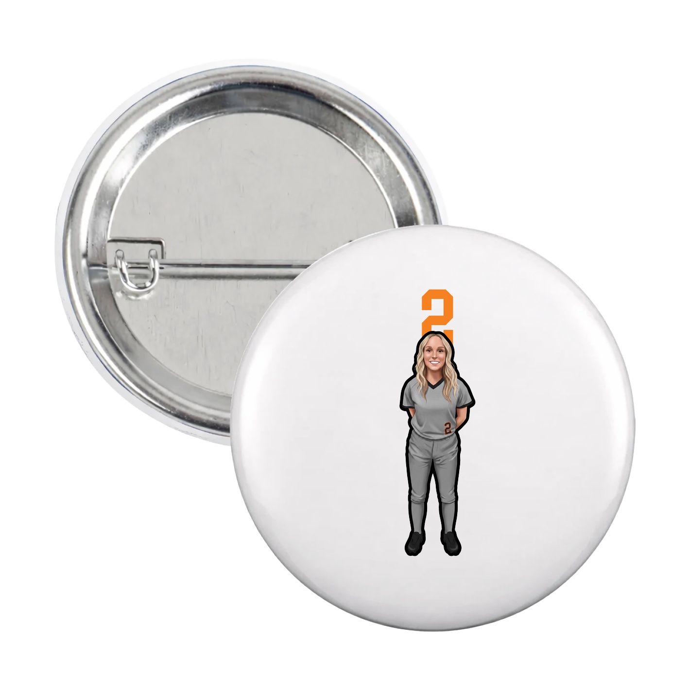 Game Day Button — Number Top in White