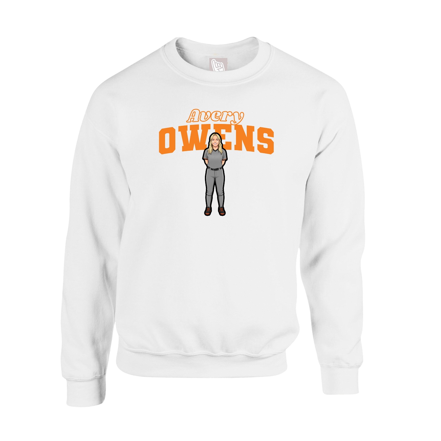 Fleece Crew — Name Arch in White