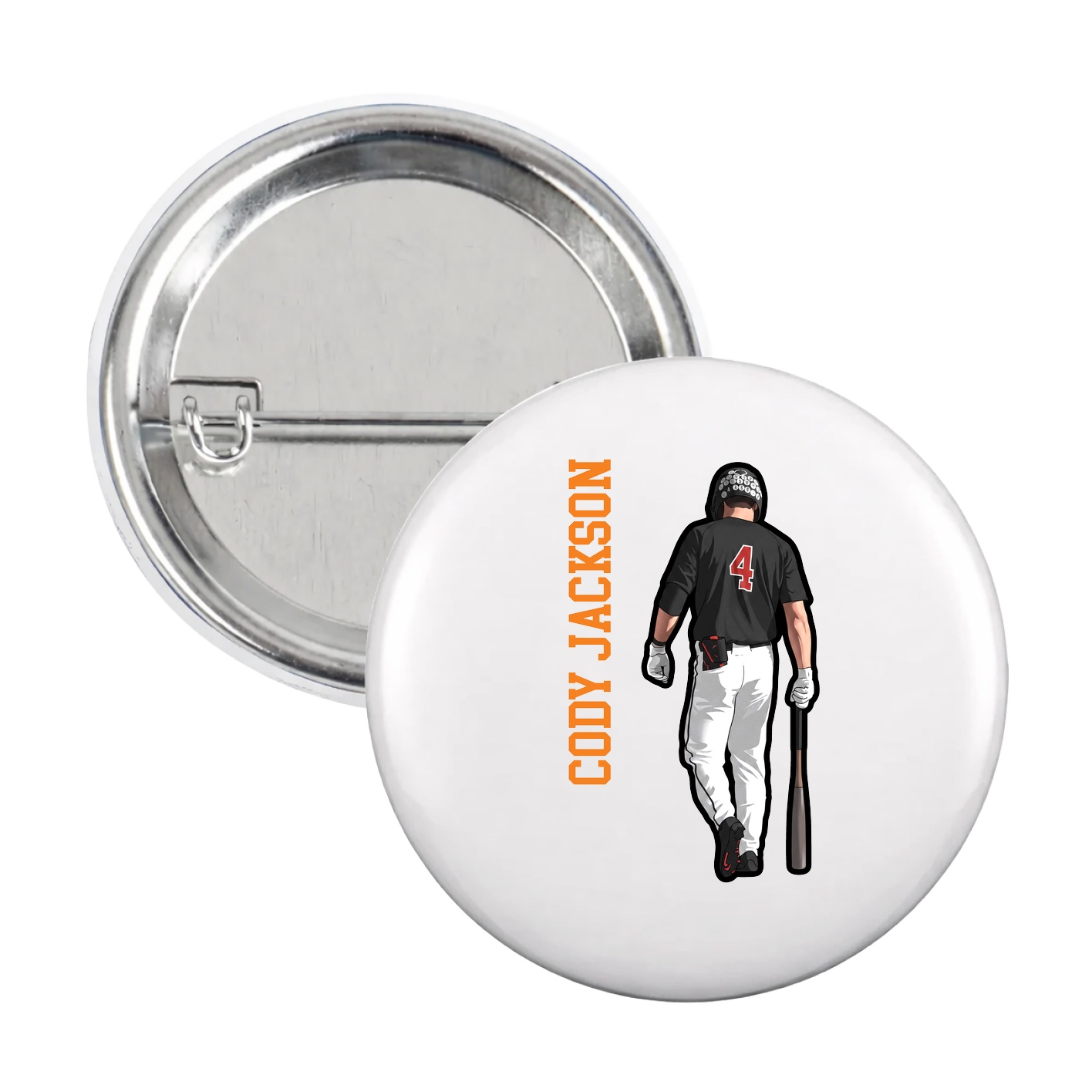 Game Day Button — Name Vertical in White