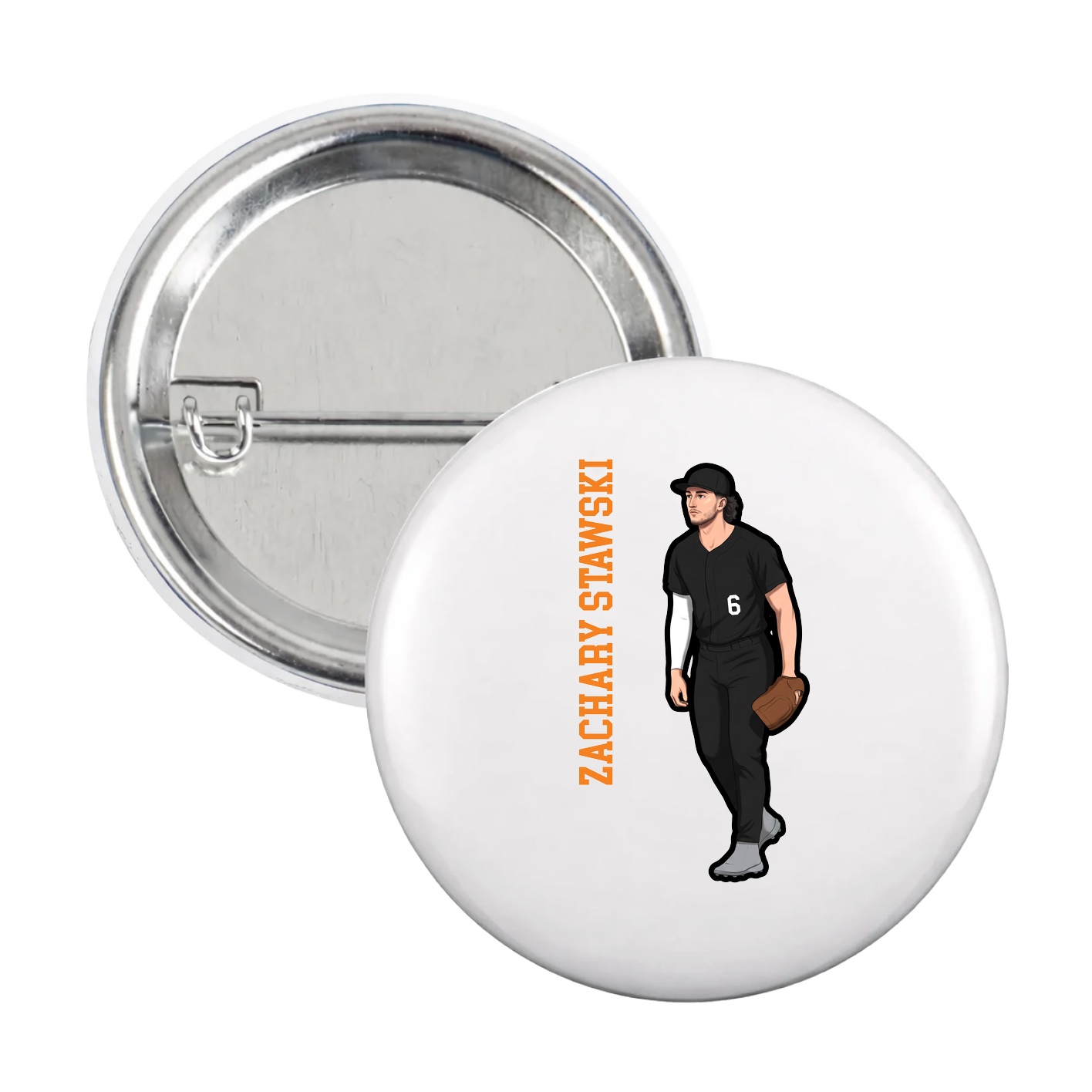 Game Day Button — Name Vertical in White