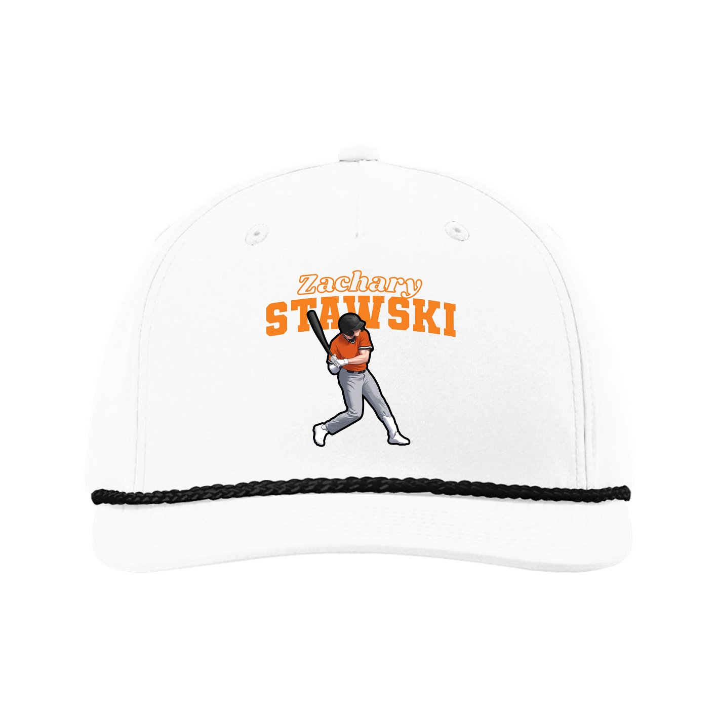 Five-Panel Classic Rope Cap — Name Arch in White