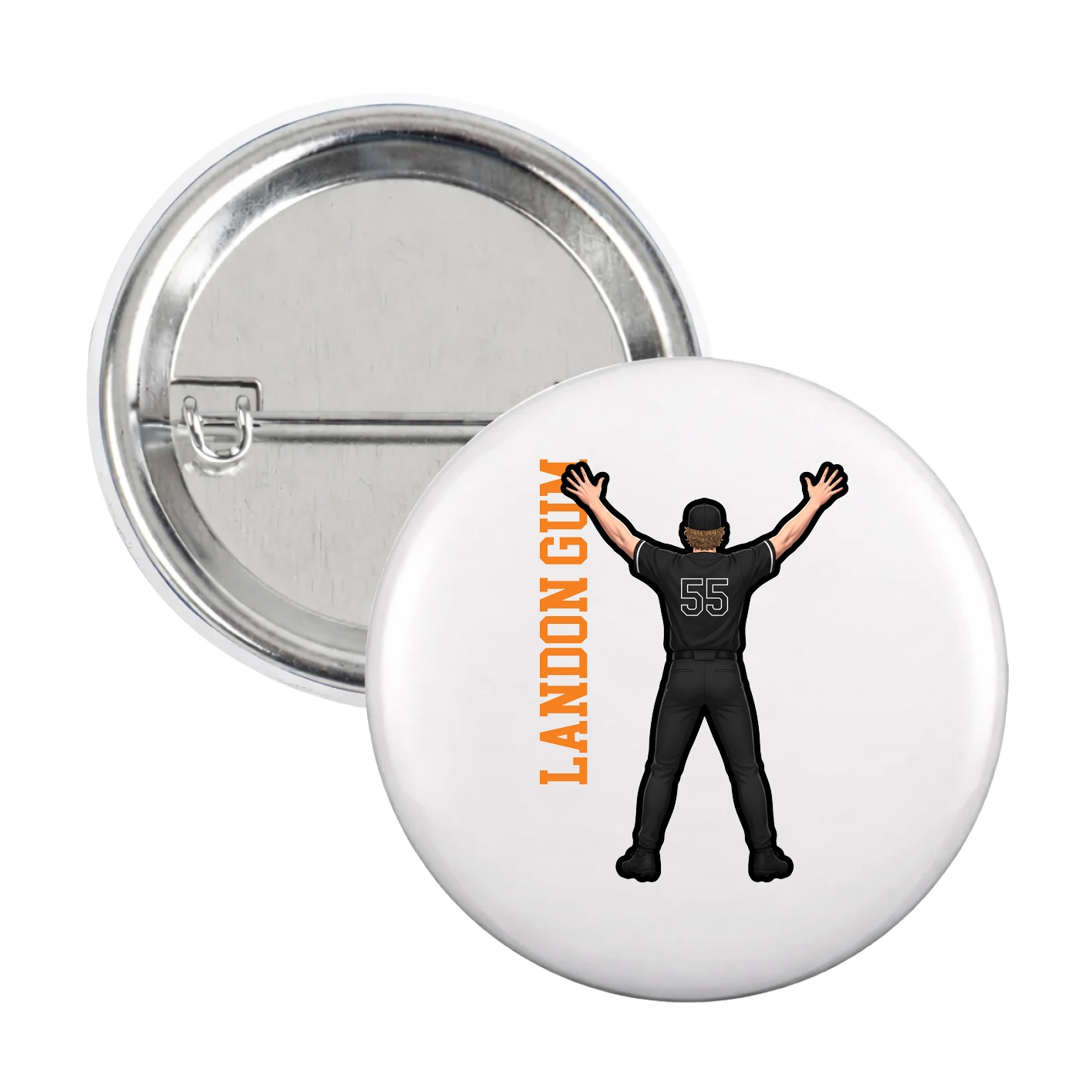 Game Day Button — Name Vertical in White