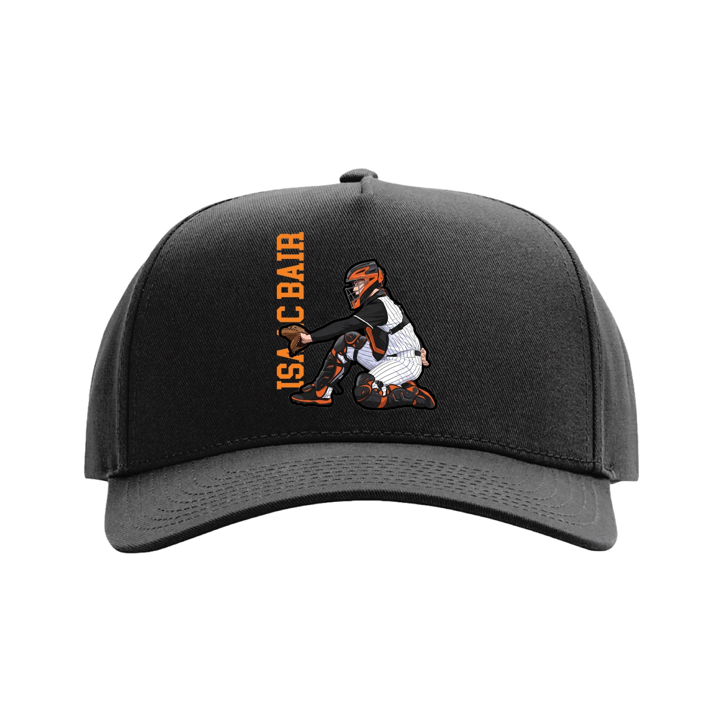 Full Fabric Five-Panel Champ Cap — Name Vertical in Black