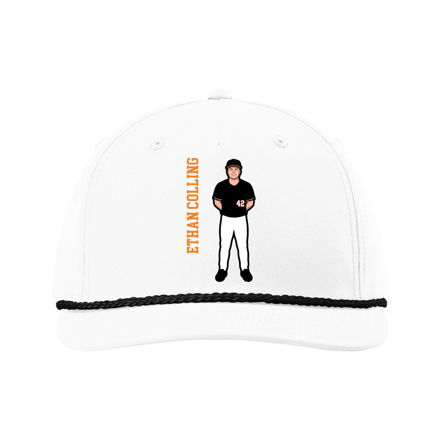 Five-Panel Classic Rope Cap — Name Vertical in White