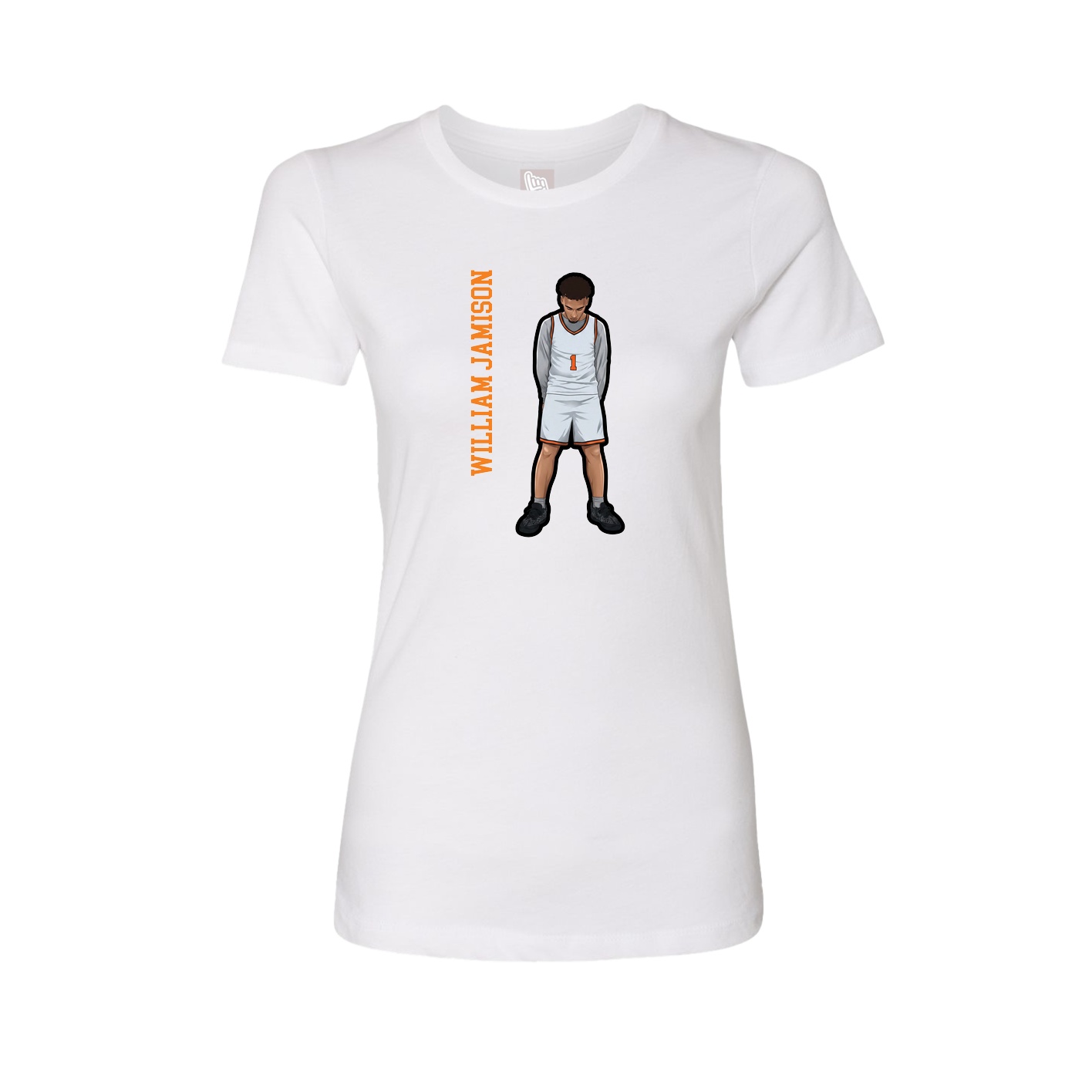 Fitted Women's Tee — Name Vertical in White