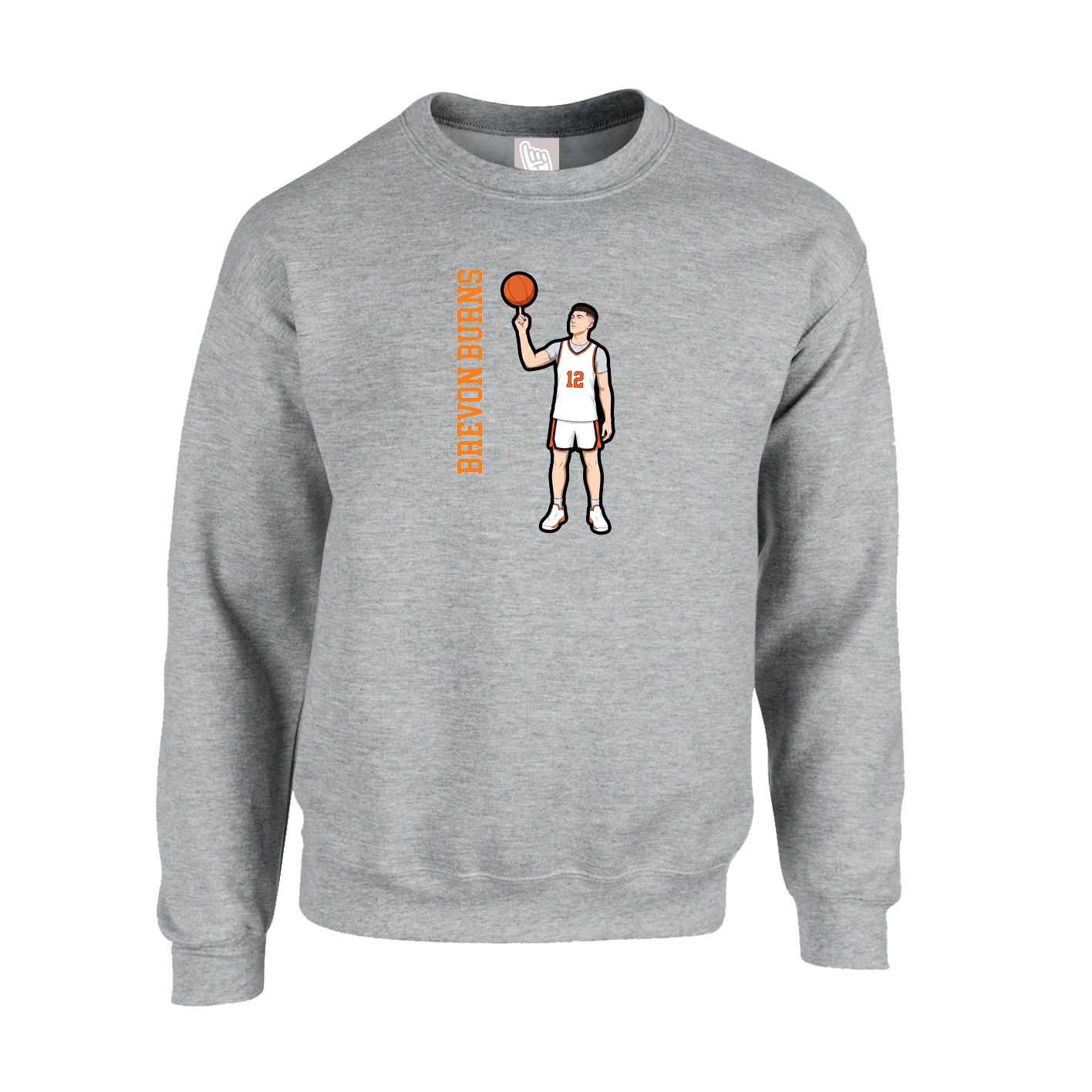 Fleece Crew — Name Vertical in Grey