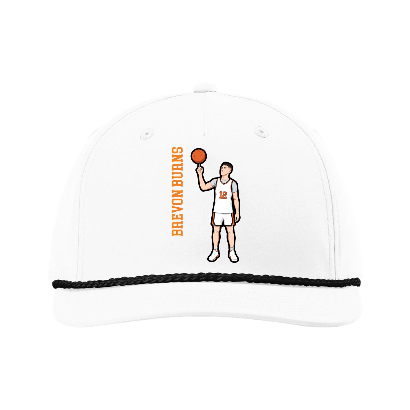 Five-Panel Classic Rope Cap — Name Vertical in White