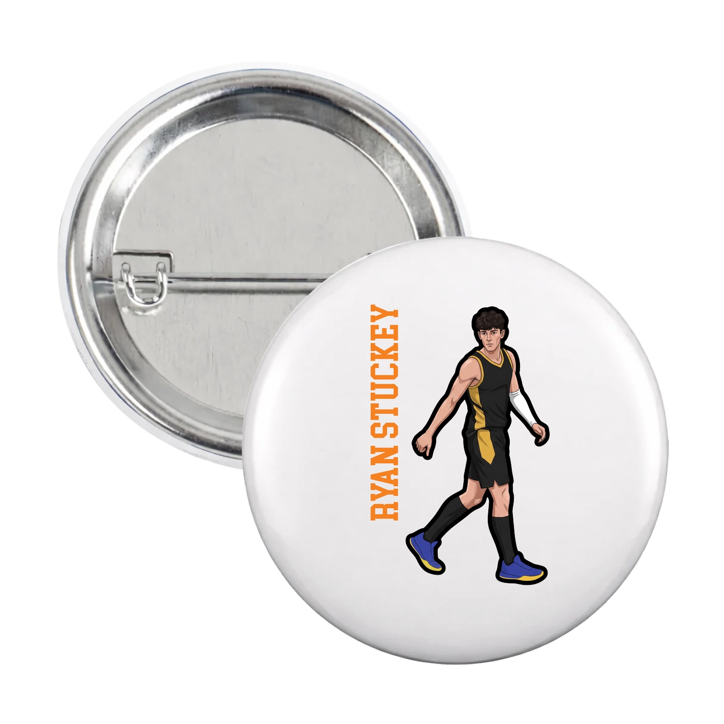 Game Day Button — Name Vertical in White