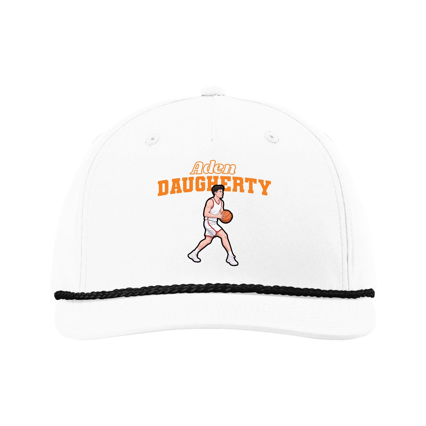 Five-Panel Classic Rope Cap — Name Arch in White