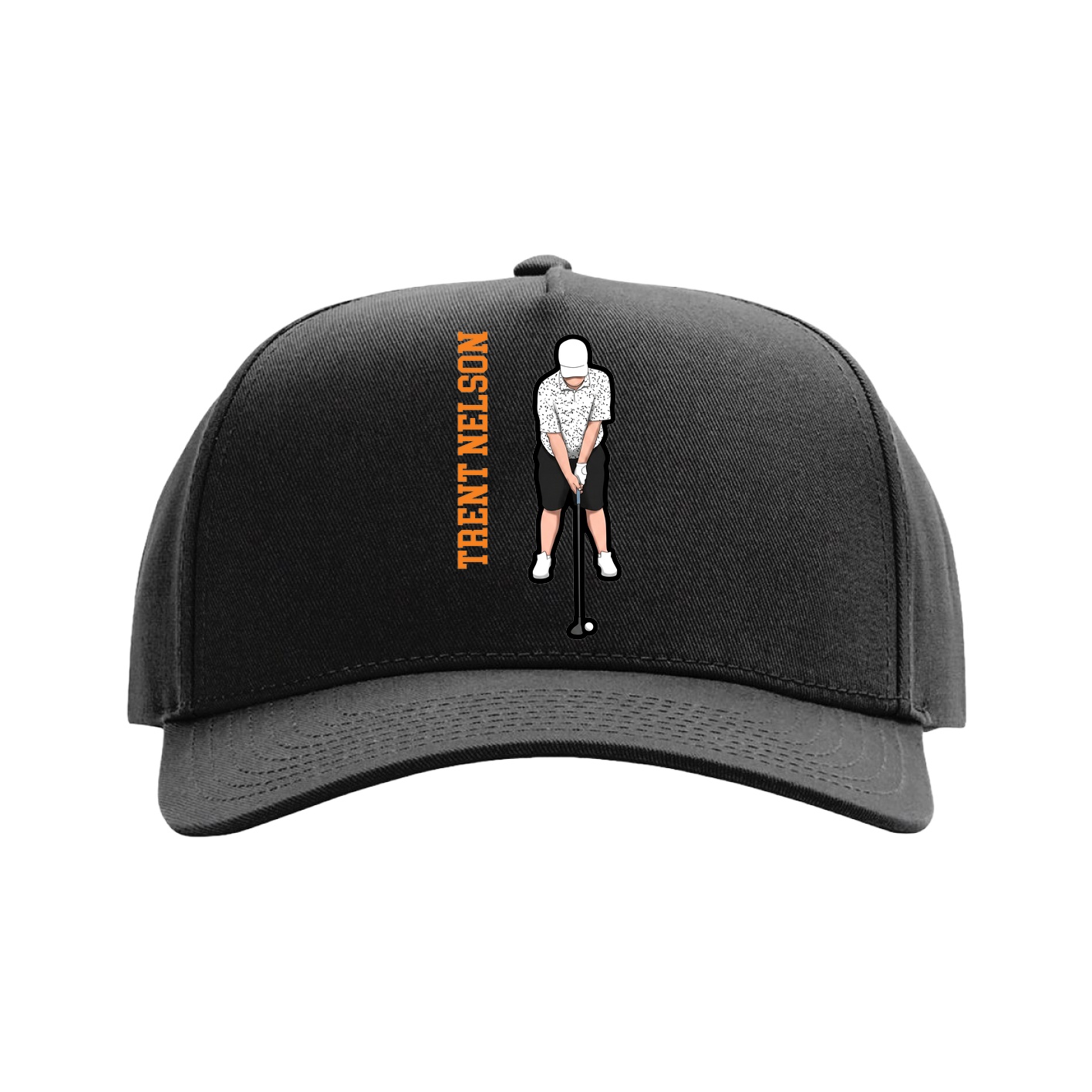 Full Fabric Five-Panel Champ Cap — Name Vertical in Black