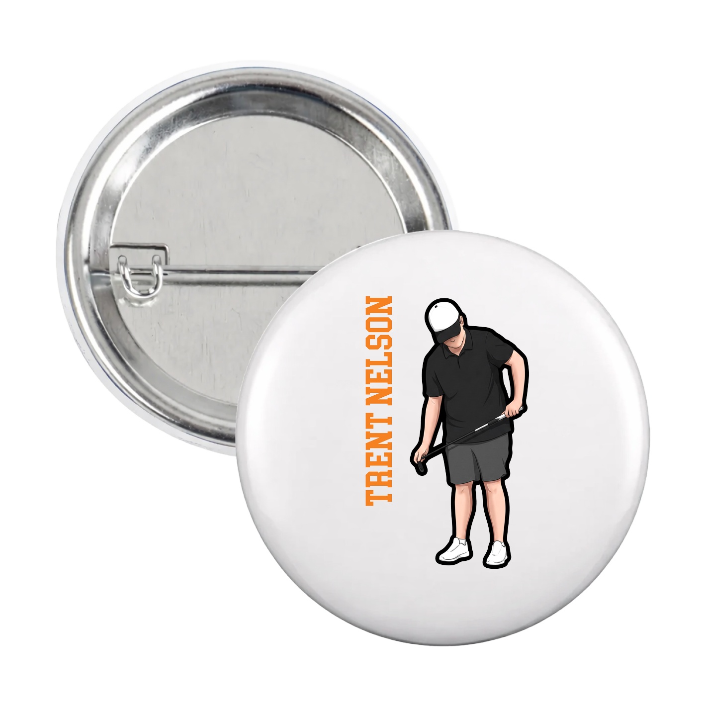 Game Day Button — Name Vertical in White