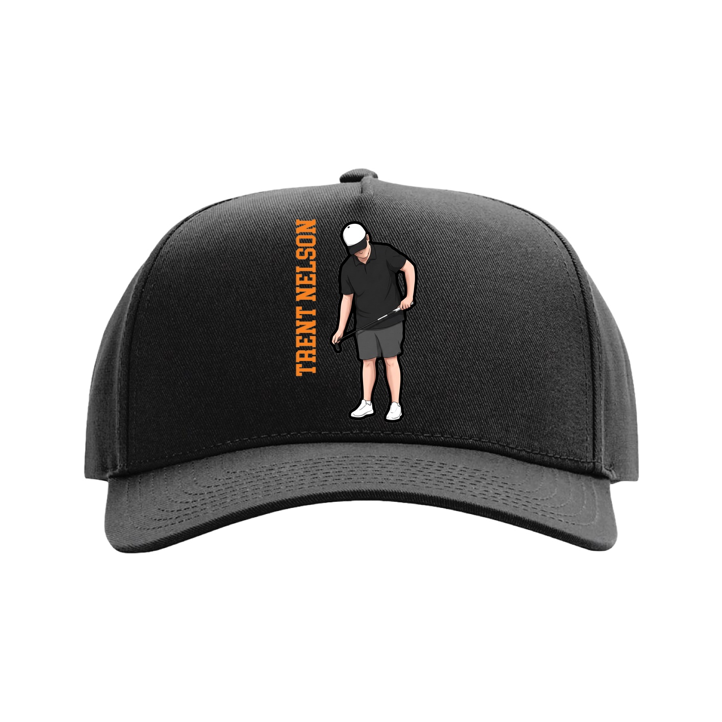 Full Fabric Five-Panel Champ Cap — Name Vertical in Black