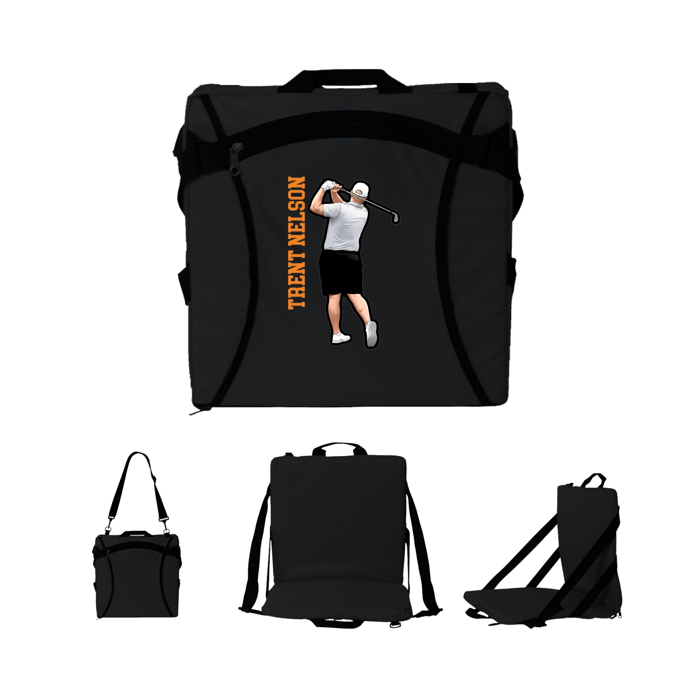 Folding Stadium Seat — Name Vertical in Black