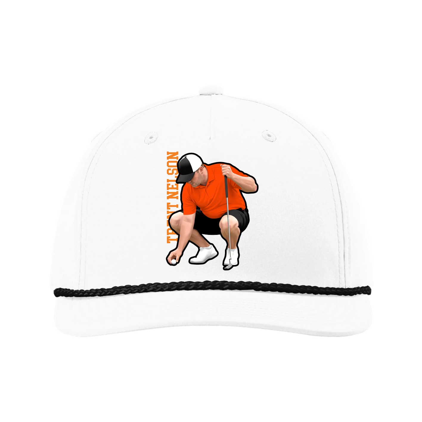 Five-Panel Classic Rope Cap — Name Vertical in White