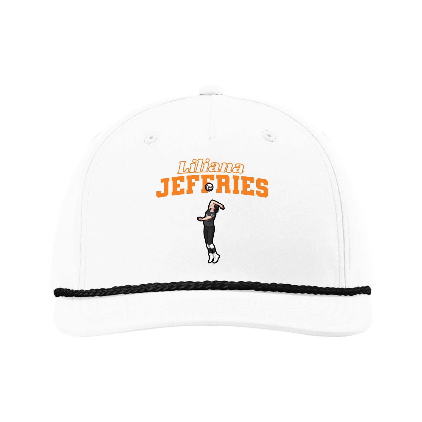 Five-Panel Classic Rope Cap — Name Arch in White