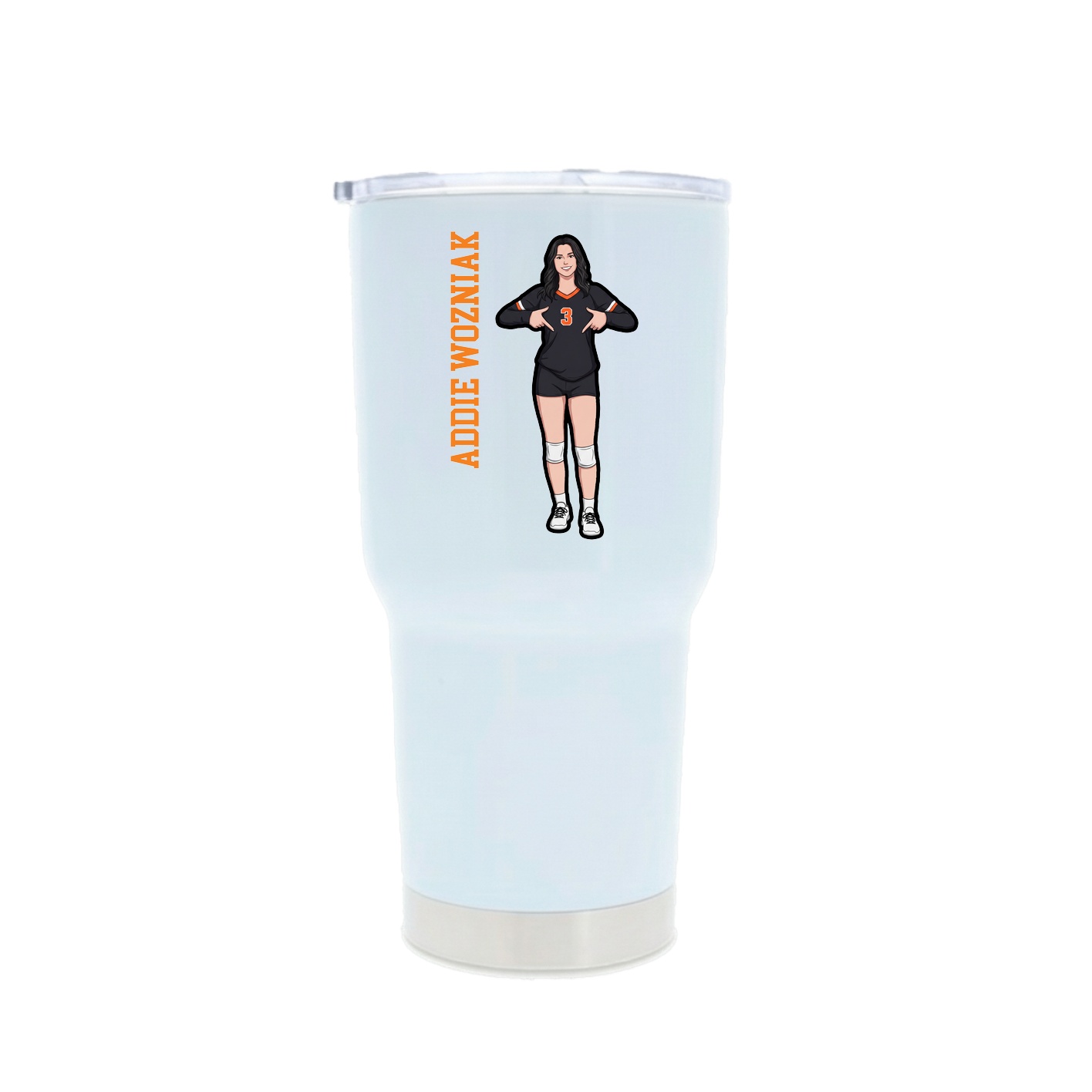 30oz Stainless Steel Tumbler — Name Vertical in White