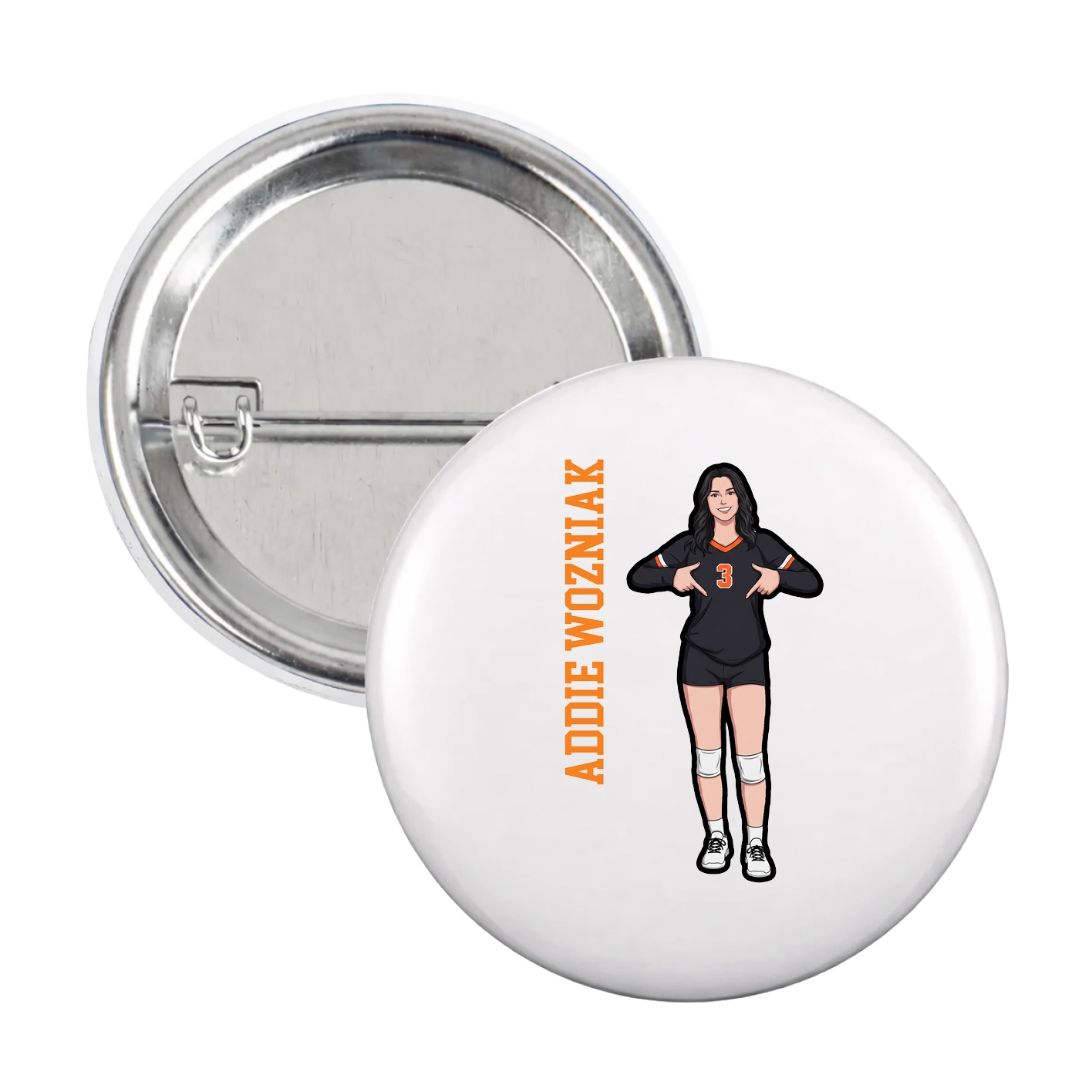 Game Day Button — Name Vertical in White