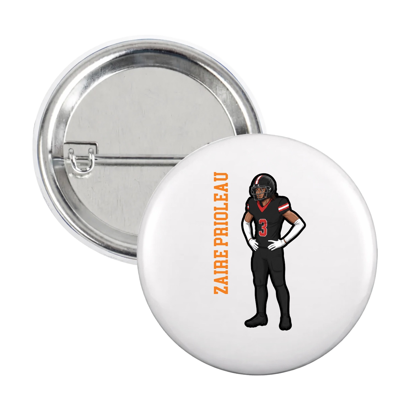 Game Day Button — Name Vertical in White