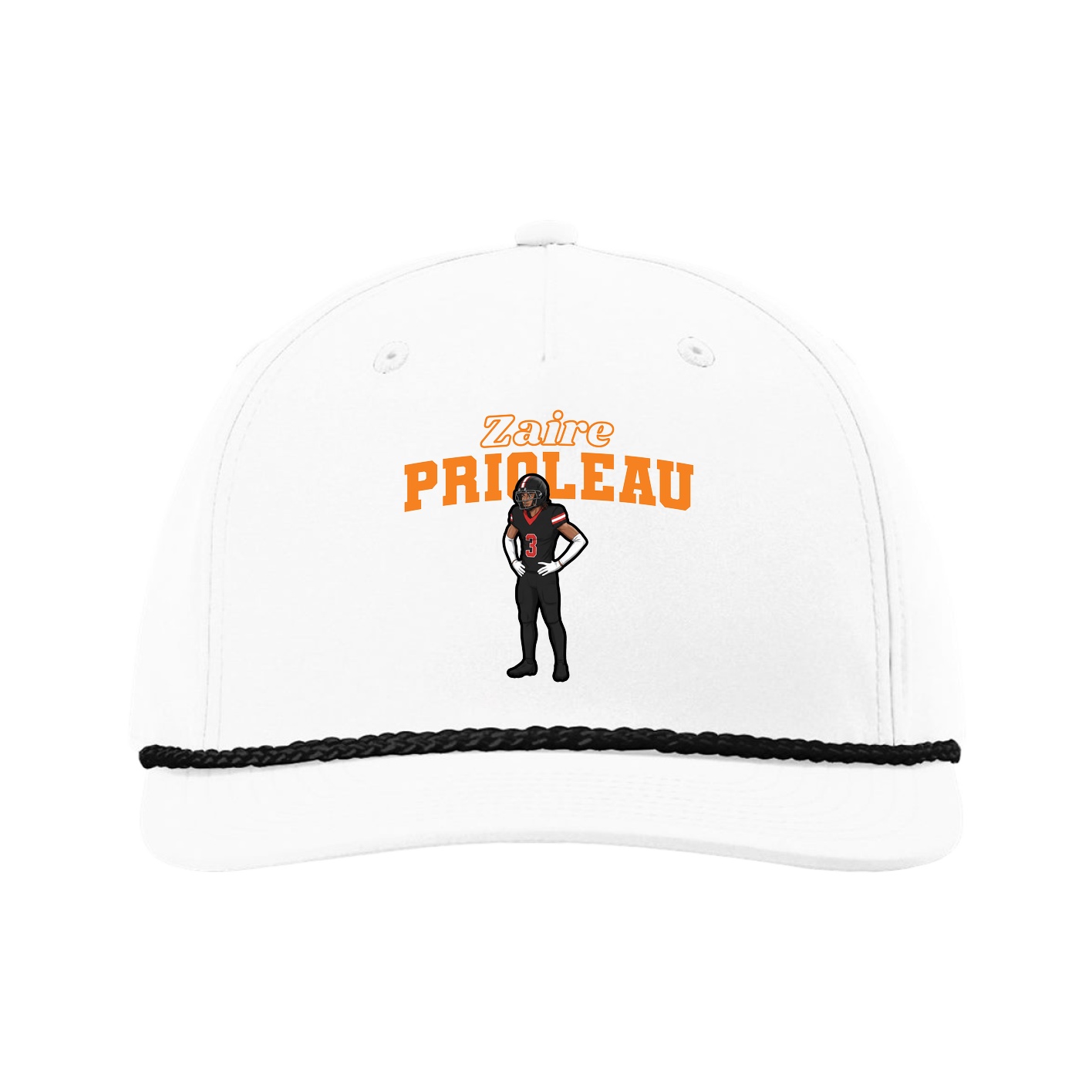 Five-Panel Classic Rope Cap — Name Arch in White